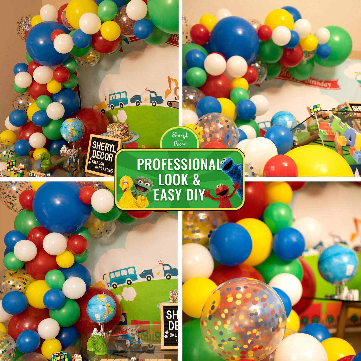 Sesame Street Balloons Arch Kit & Garland - Small & Large Red, Blue, Green Balloons for Birthday Party Decorations - Perfect for Elmo Circus, Carnival, Super Mario Themed Parties & Events