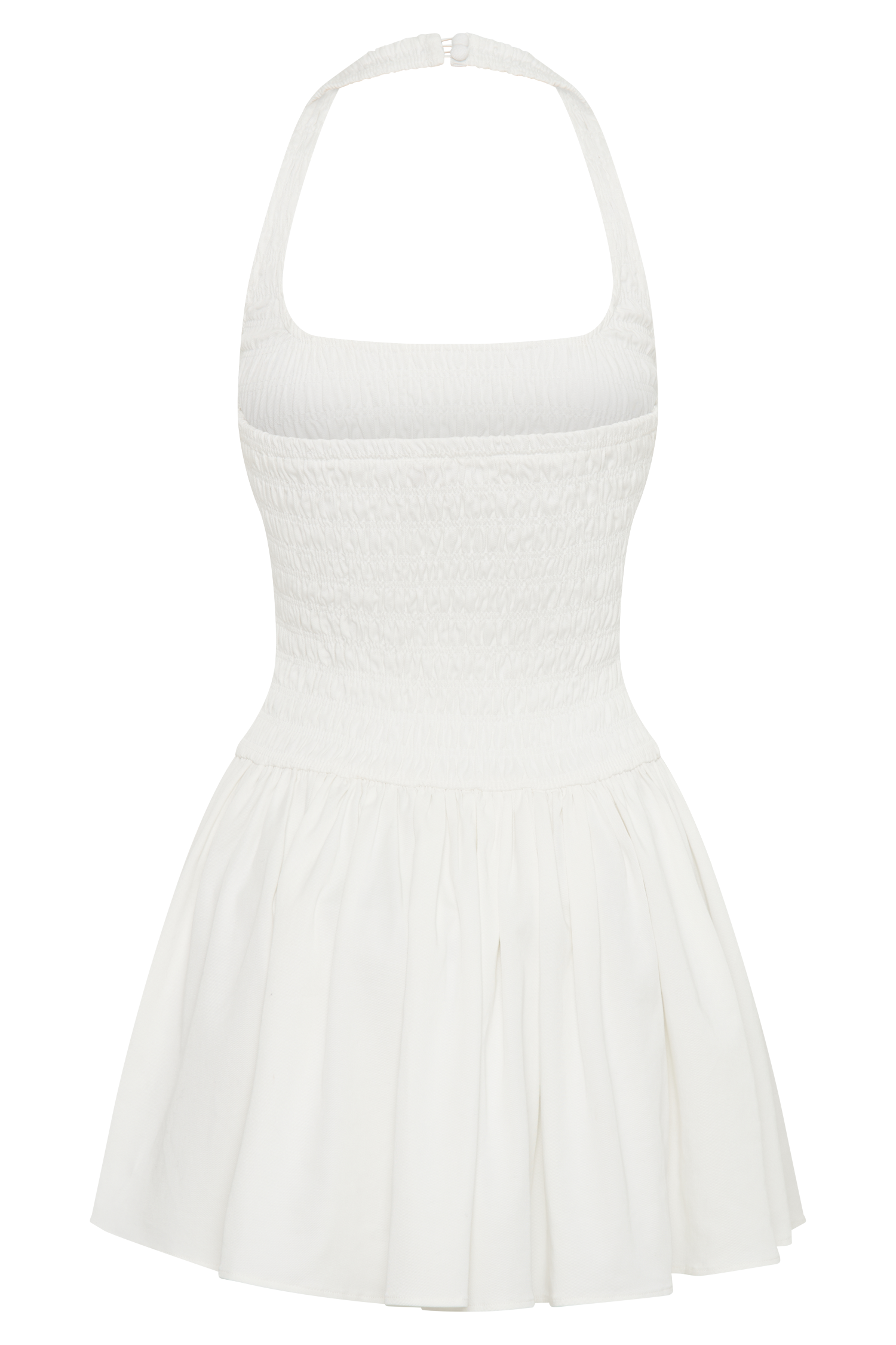 Shelley Cotton Shirred Halter Mini Dress for Women - Summer White Flowy Beach Dress for Vacation, Party & Date Night