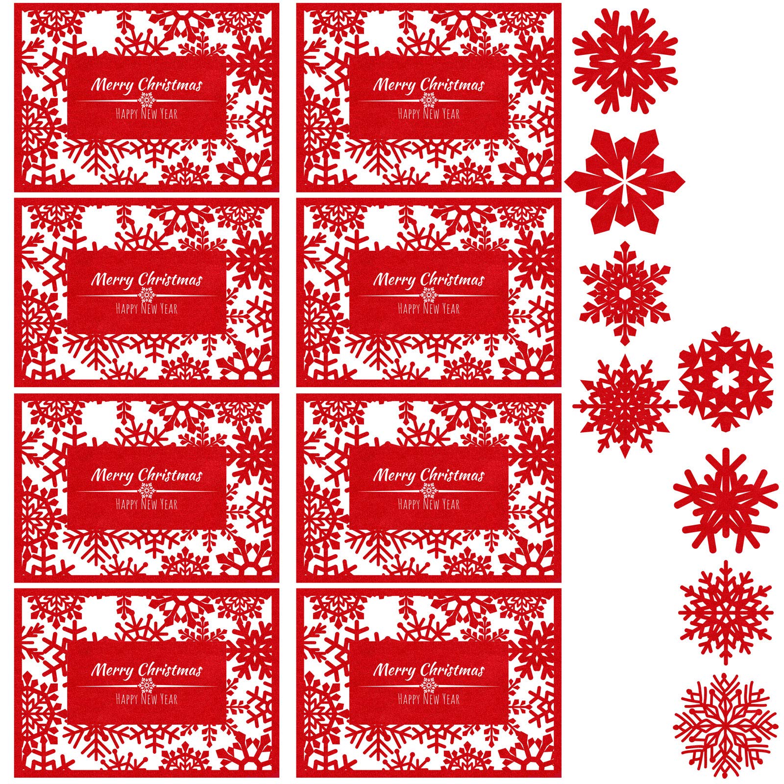 ADXCO 16-Pack Christmas Felt Placemats Set with Snowflake Coasters - Holiday Table Decor for Christmas Party, Home Dining & Festive Gatherings