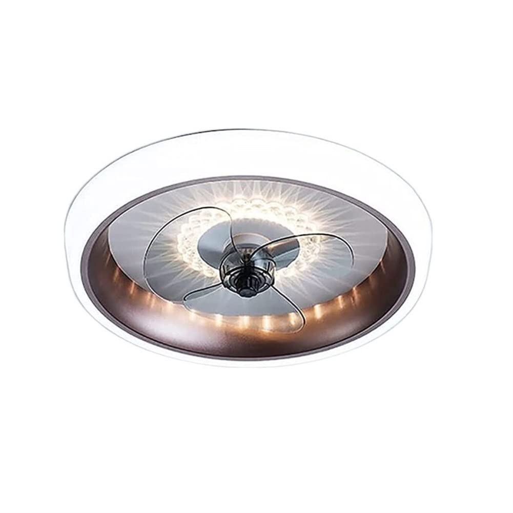 Modern Round Flush Mount Ceiling Fan with Remote Control - Dimmable LED Light, Low Profile, Reversible Blades, Multi-Speed & Timer - Perfect for Bedroom, Living Room, and Office Spaces