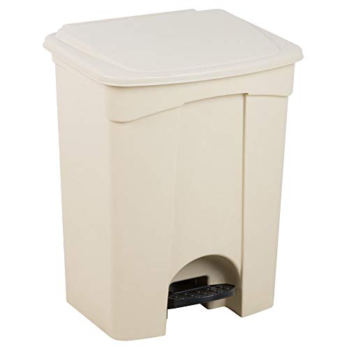 72 Qt. / 18 Gallon / 68 Liter Beige Rectangular Step-On Trash Can - Heavy Duty Kitchen Garbage Bin with Foot Pedal, Plastic Recycling Waste Container for Home, Office, or Commercial Use - Perfect for Kitchens, Bathrooms, and High-Traffic Areas