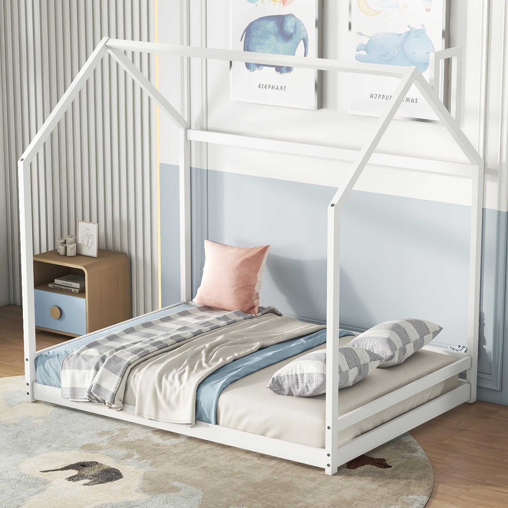 Bellemave Montessori Floor Bed for Toddlers - Wooden House Bed Frame for Kids, Low Bed for Boys & Girls - Safe & Sturdy Bedroom Furniture (White) - Perfect for Montessori Rooms, Playrooms & Small Spaces