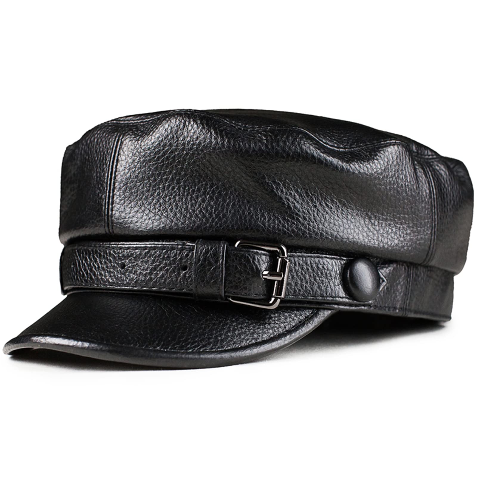 ZYC Women's Yacht Captain Sailor Hat - Genuine Cowhide Leather Flat Cap | PU Newsboy Cabbie Baker Boy Hat | Autumn Winter Beret for Hip Hop Fashion | Black XL (57-58cm) | Perfect for Sailing, Outdoor Events & Street Style