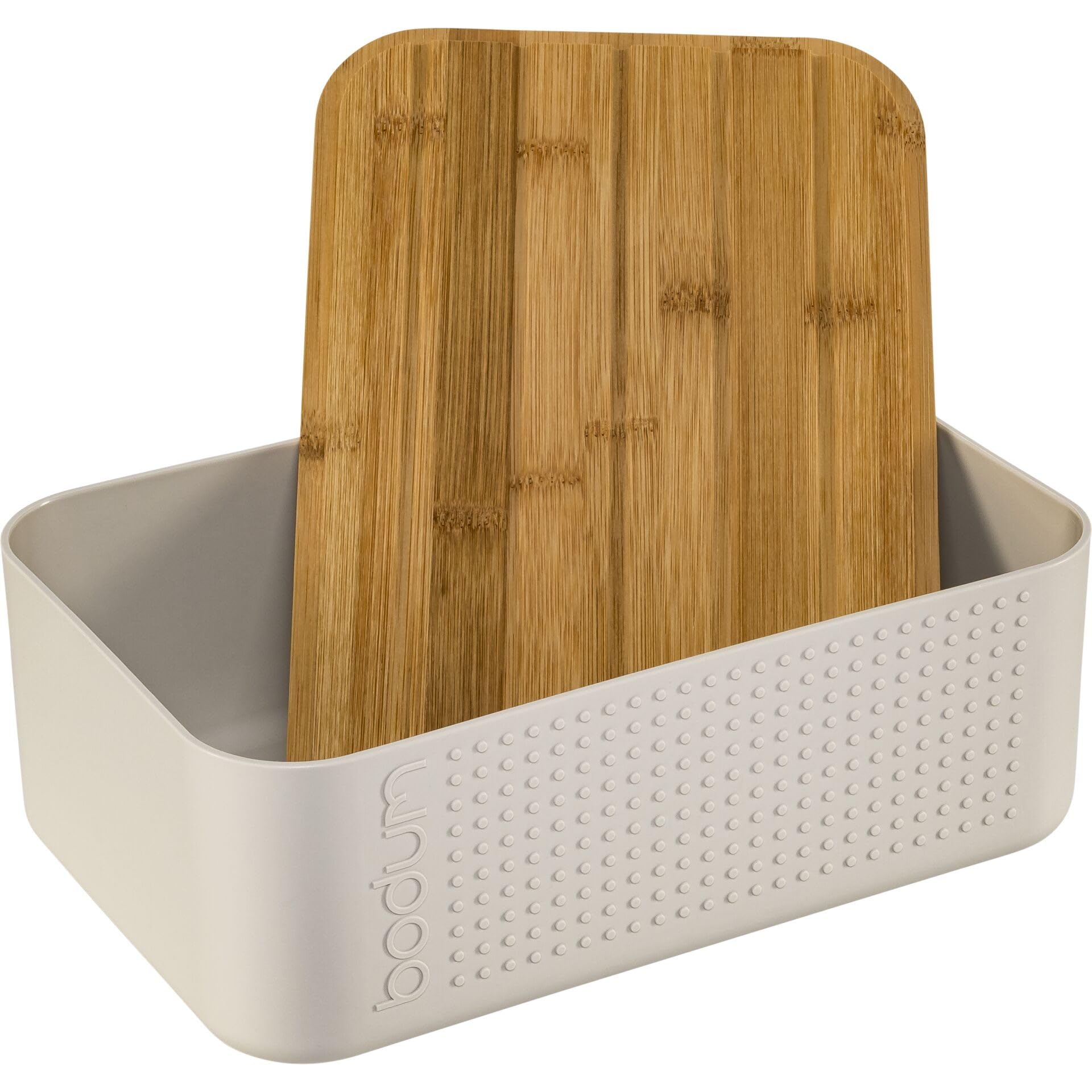 BODUM 11740-913 Bistro Small Bread Storage Box - White Plastic & Wood Bread Keeper (19.39 x 29.4 x 10.7 cm) - Perfect for Kitchen Countertop, Pantry Organization & Fresh Bread Storage