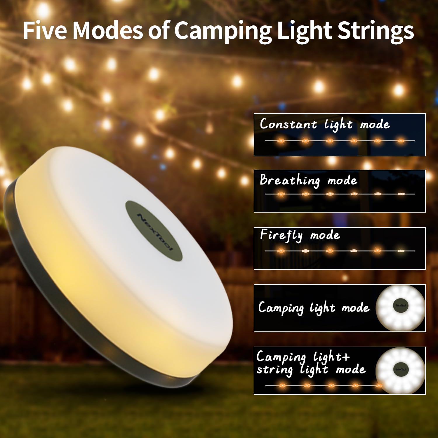 32.8ft LED Camping String Lights - 5 Waterproof USB Powered Fairy Lights for Outdoor & Indoor Use - Perfect for Camping, Hiking, Yard, Garden, Patio, Emergency Lighting & Home Decoration
