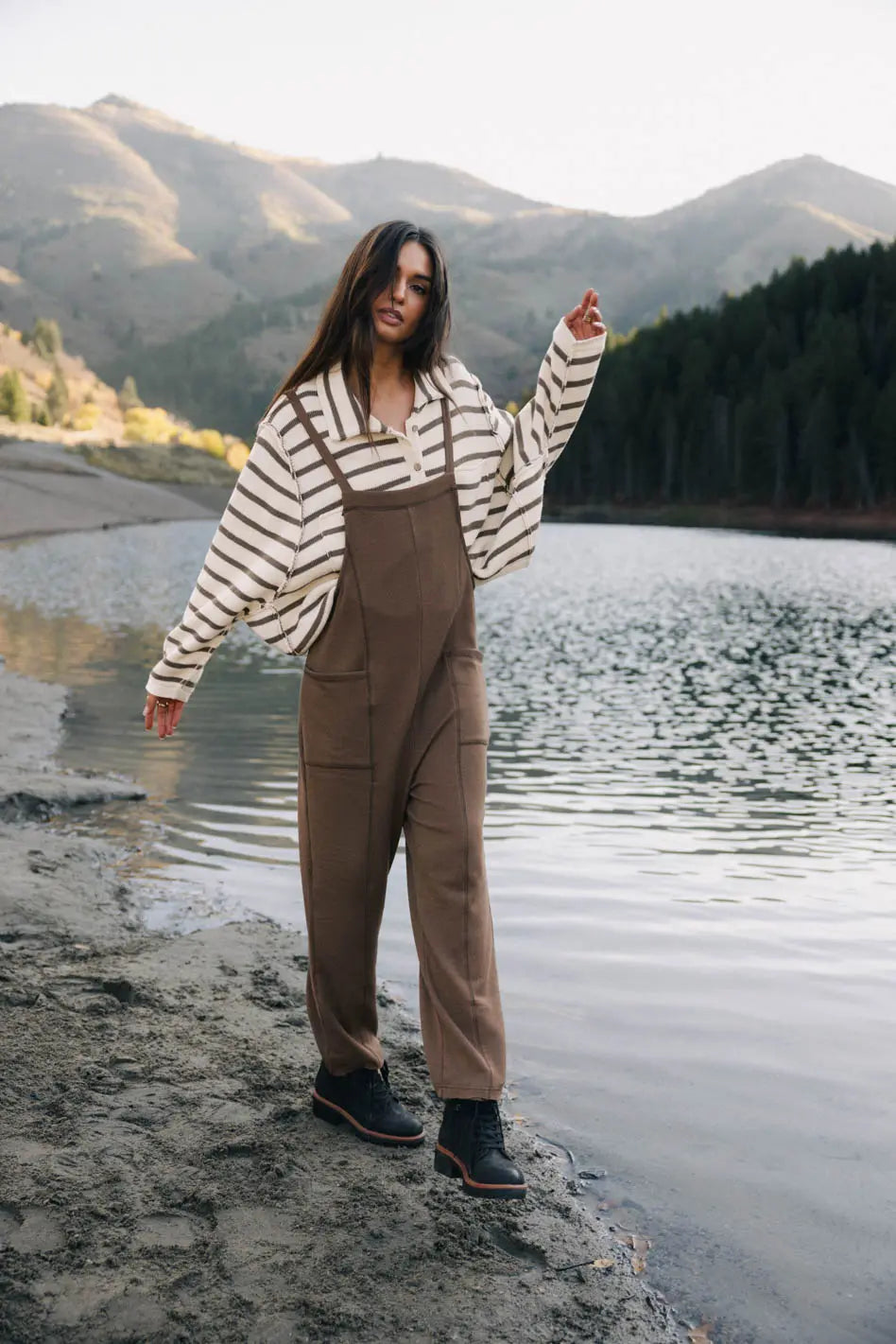 Kestrel Knit Overalls for Women - Mocha Brown Jumpsuit Romper with Pockets | Cozy & Stylish Casual Wear for Outings, Dates, and Weekend Outings