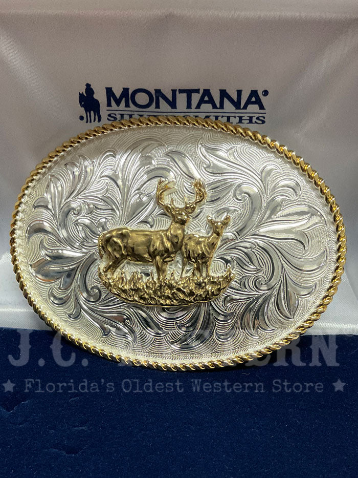 Montana Silversmiths 1256 977L Buck and Doe Western Belt Buckle - Sterling Silver Cowboy Buckle for Western Wear & Rodeo Outfits