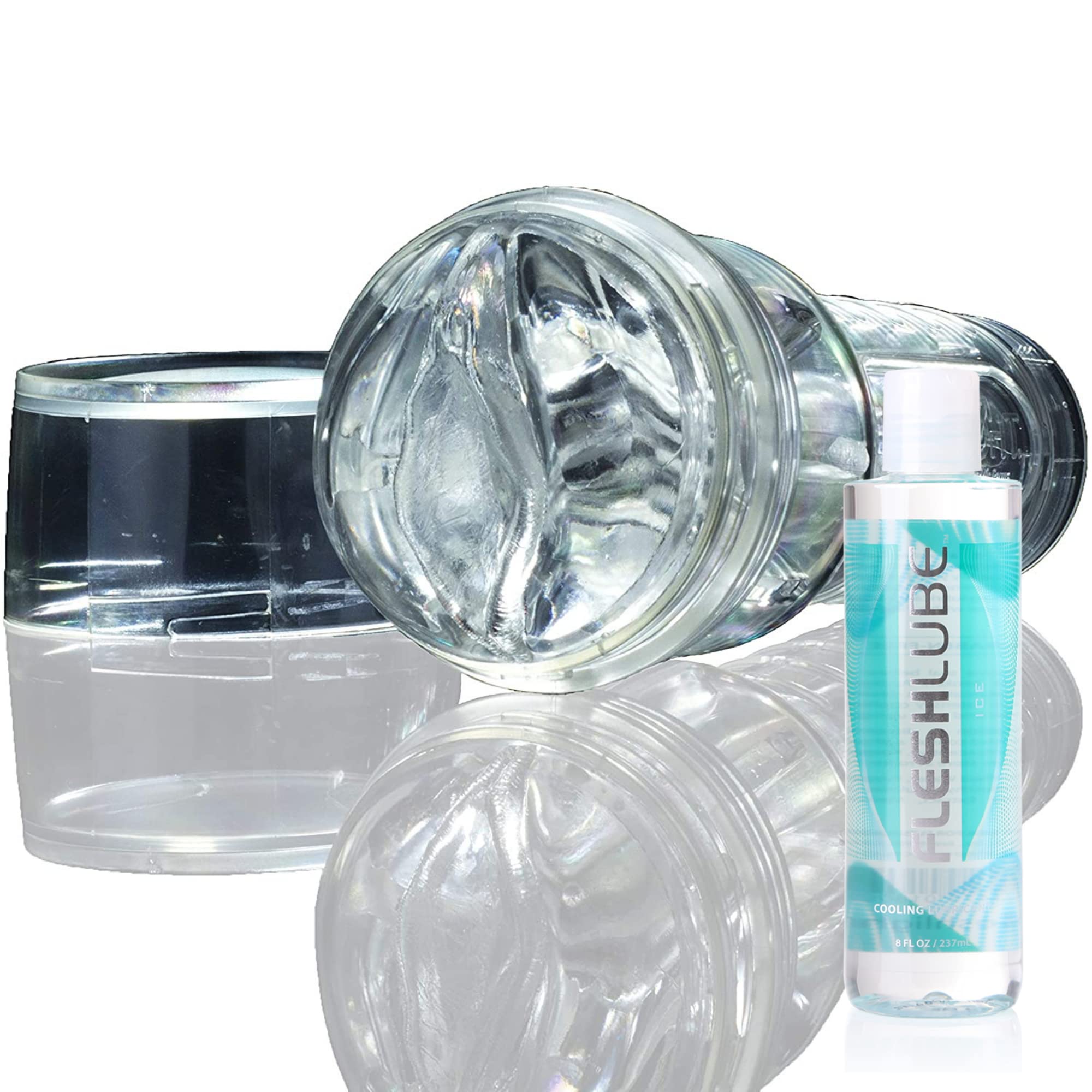 Fleshlight Ice Bundle - Transparent Ice Lady Male Masturbator with 8oz Fleshlube Ice Water-Based Lube | Discreet Solo Play for Men, Realistic Feel, Easy to Clean, Travel-Friendly Design