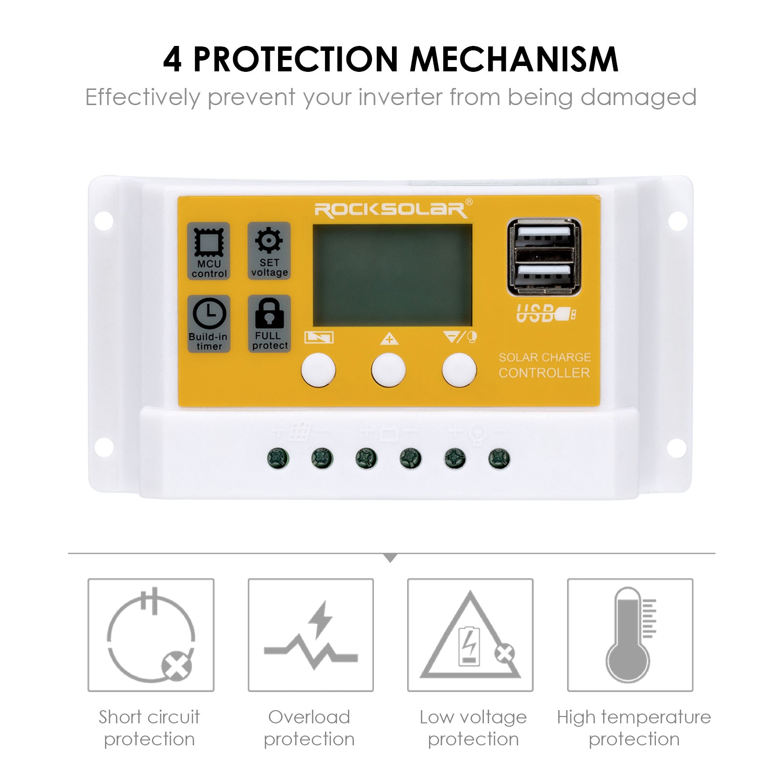 ROCKSOLAR 20A PWM Solar Charge Controller for 12V/24V Battery - Waterproof & Efficient Solar Panel Regulator for RV, Boat, Off-Grid Power Systems