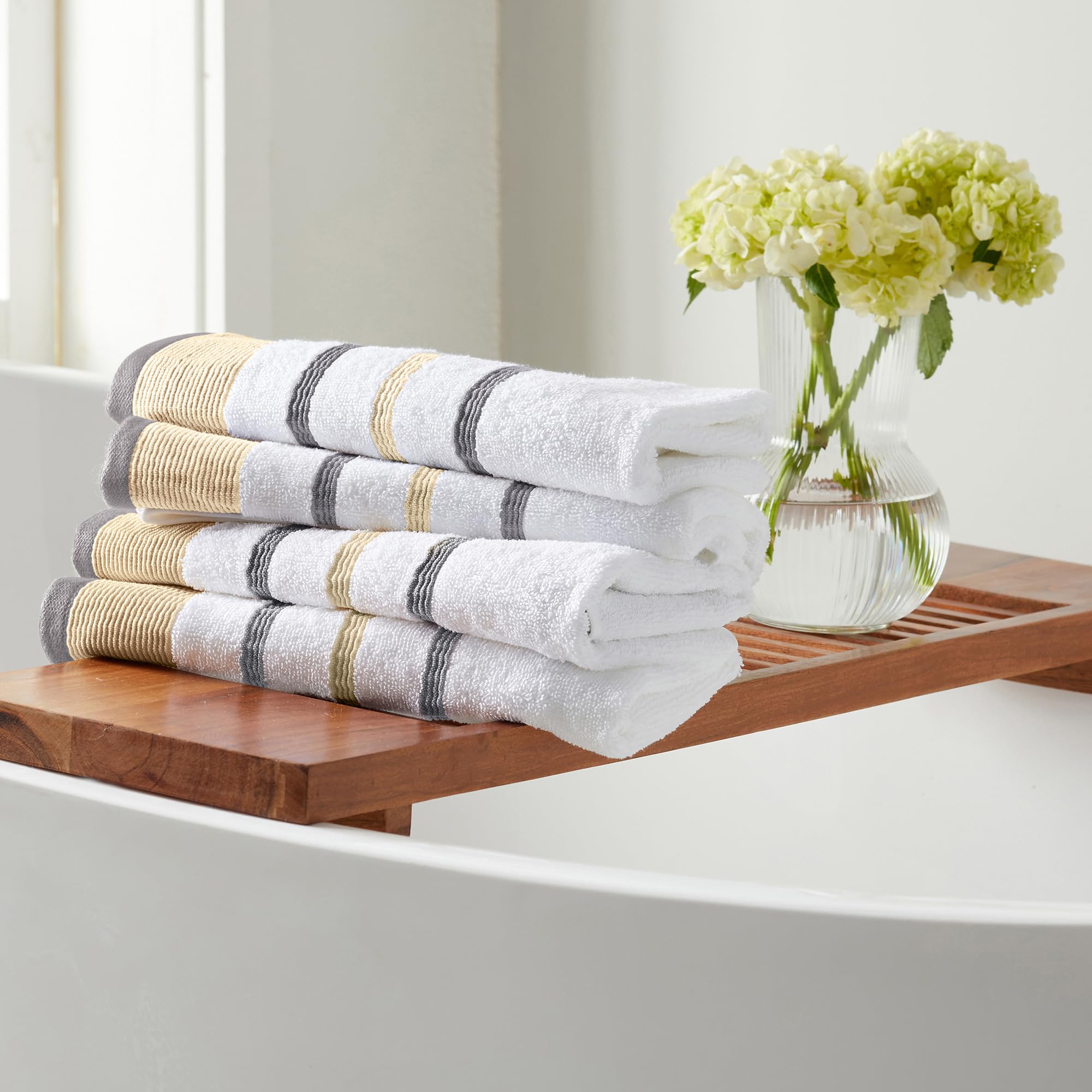 Luxury 6-Piece Combed Cotton Bath Towel Set - 2 Bath Towels, 2 Hand Towels, 2 Washcloths - Ultra Soft & Absorbent for Spa, Bathroom Decor (Gold/Grey) - Perfect for Hotels, Guest Bathrooms & Home Use