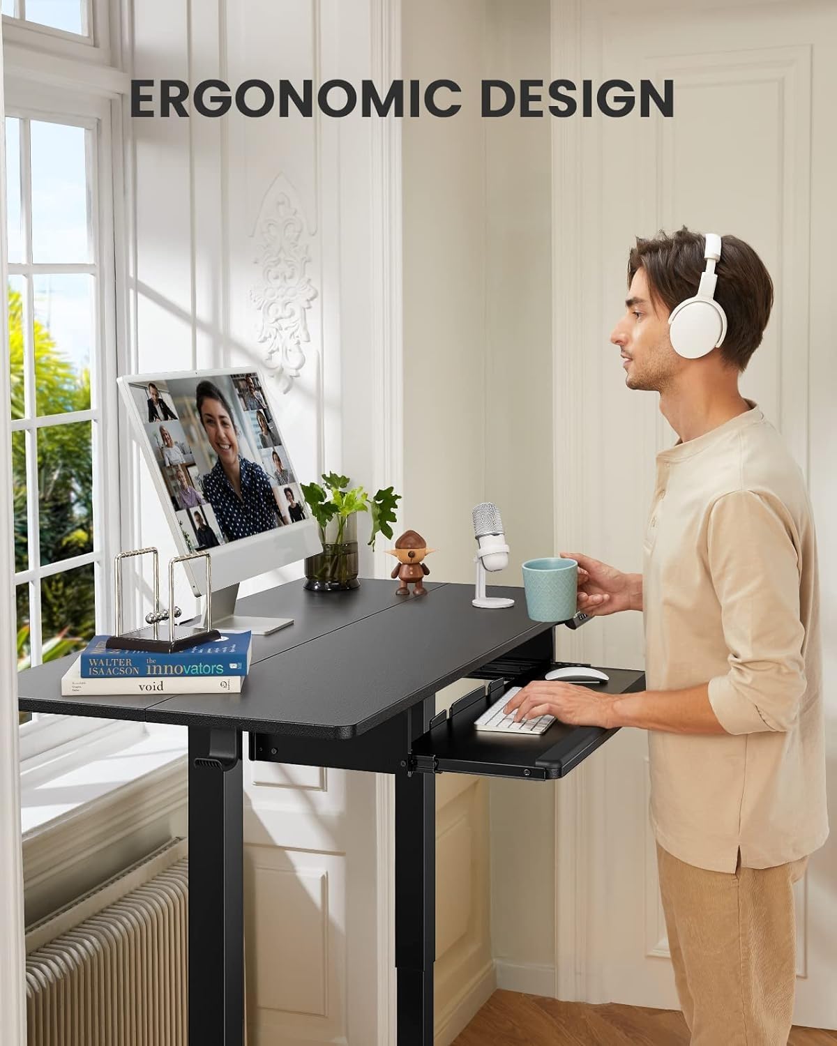 ErGear 44x24 Inches Electric Standing Desk with Keyboard Tray - Adjustable Height Sit Stand Workstation for Home Office, Black | Perfect for Remote Work, Gaming & Computer Setup