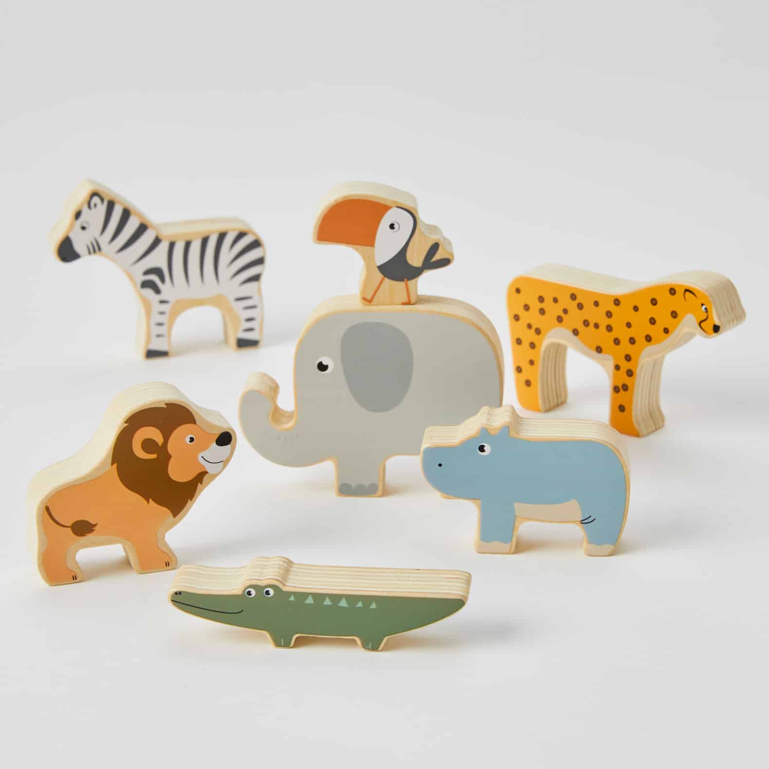 Wooden Jungle Animals Stacking Toys for Toddlers - Montessori Learning & Educational Stacking Blocks - Perfect for Baby Shower Gifts & Early Childhood Development Play