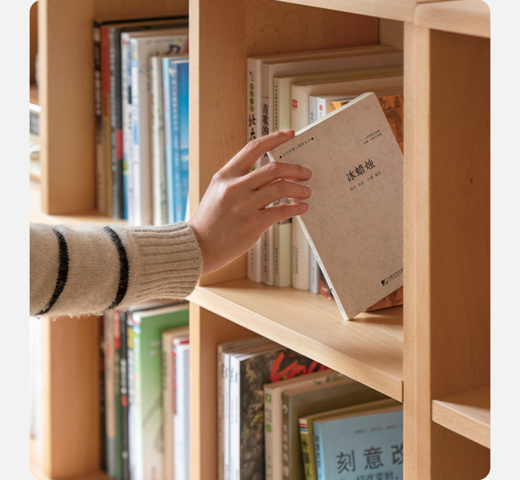 Solid Wood Bookshelf - Beech & Oak Bookcase with Free Combination - Perfect for Home Office, Living Room, and Library Storage