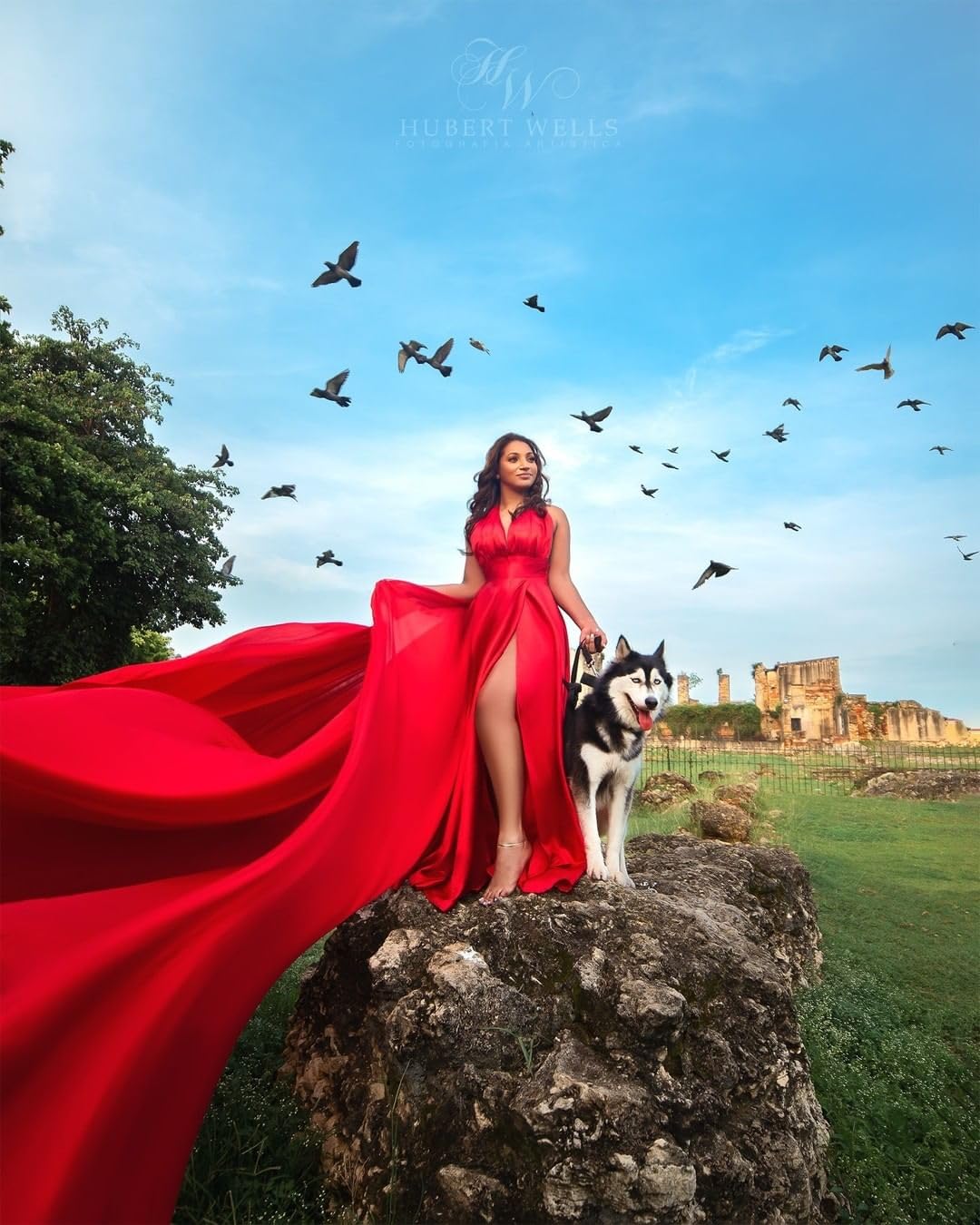 Elegant Red Long Flying Dress with Train - Flowy Satin Photoshoot Dress for Women - Perfect for Santorini Vacations, Beach Weddings & Boho Style Photography (Size L, Black)