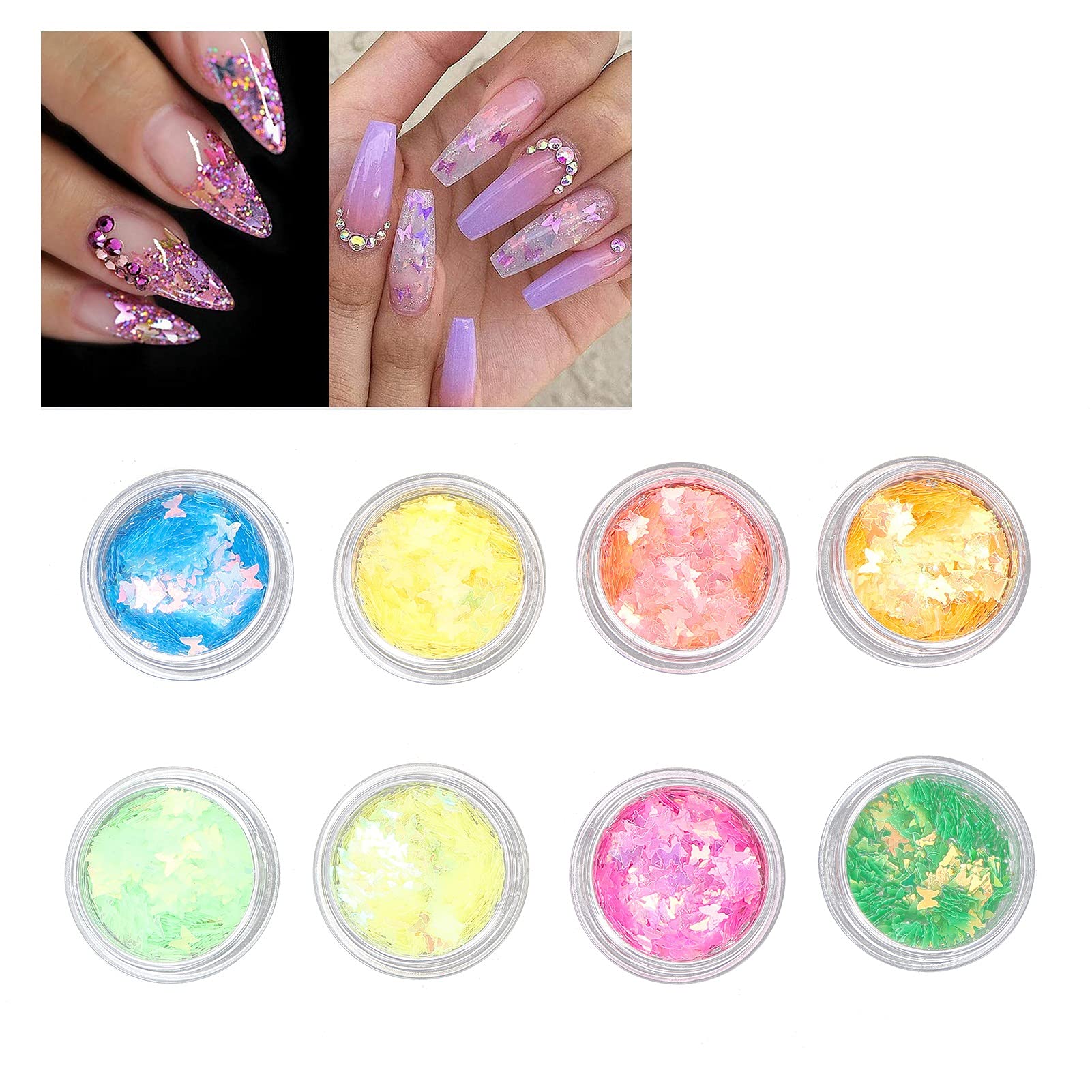 8 Colors Nail Art Flakes & Sequins - Cute Beautiful Nail Accessories for Salon & Home DIY | Perfect for Nail Art Designs, Manicures, Pedicures & Party Looks