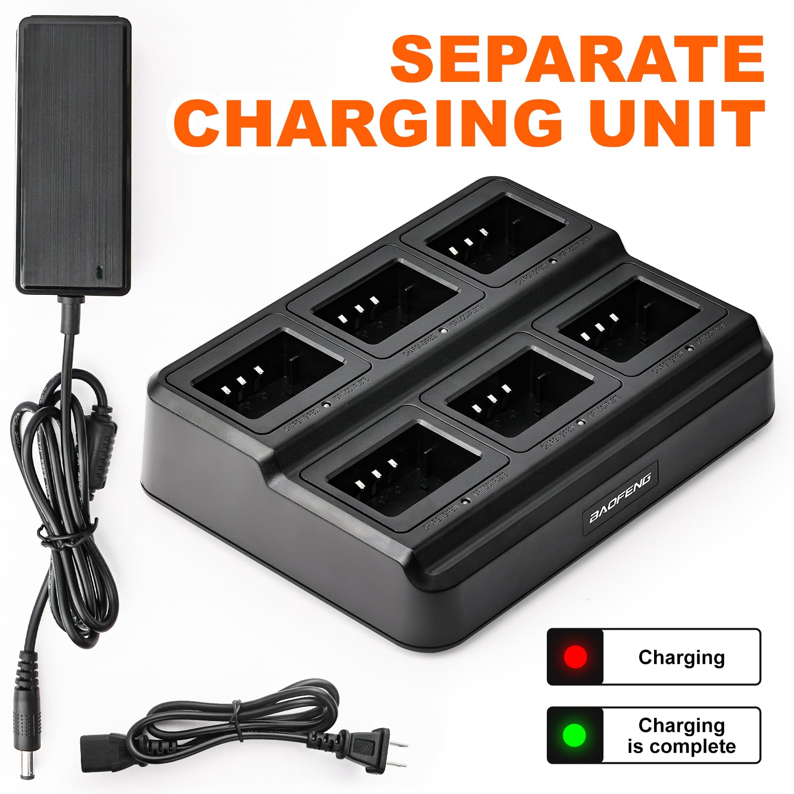 BAOFENG UV-5R 6-Port Fast Charging Station - Compatible with BF-F8HP, UV-5R, UV-5RPro, UV-5X3 Walkie Talkies & Batteries - Perfect for Emergency Communication, Outdoor Adventures, and Security Teams
