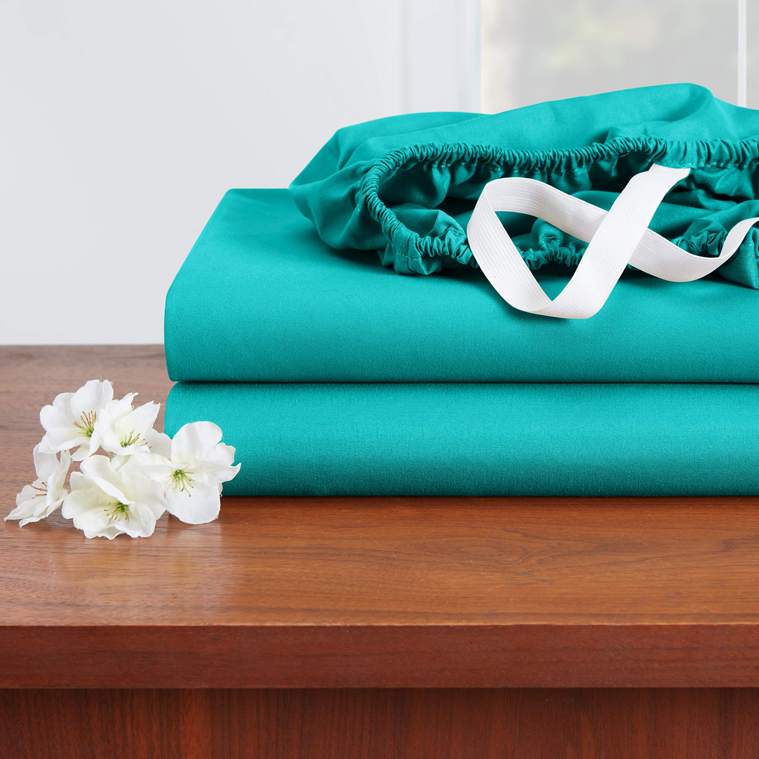 Empyrean 3-Piece Twin Sheet Set - Super Soft Double Brushed Microfiber Bed Sheets - Luxury Hotel Quality Teal Blue Twin Size Sheets with 4 Corner Elastic Straps - Perfect for Guest Rooms, Dorms & Cozy Bedrooms