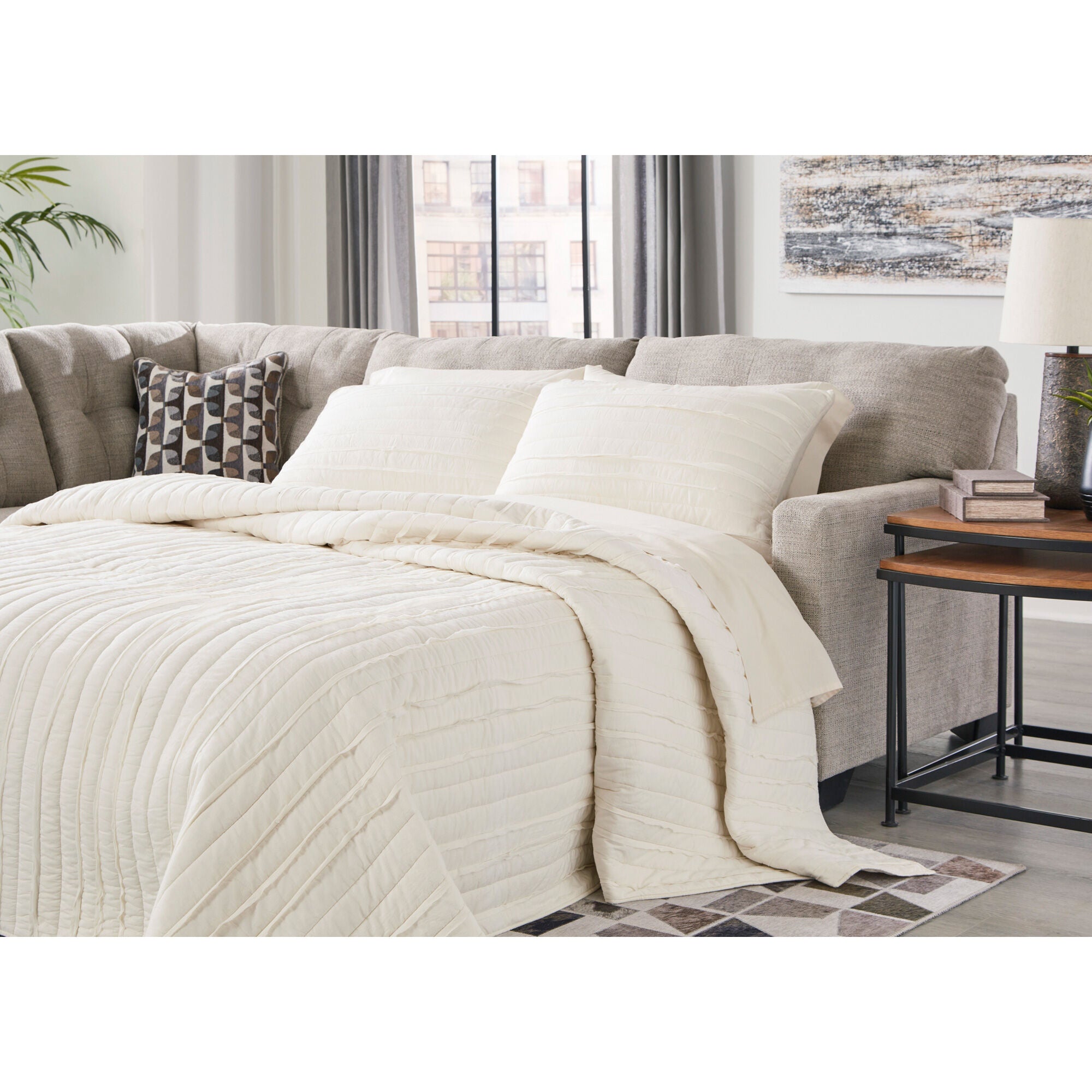 Mahoney Left Chaise Sleeper Sectional Sofa - Modern L-Shaped Couch with Pull-Out Bed for Small Spaces - Perfect for Apartments, Living Rooms & Guest Rooms