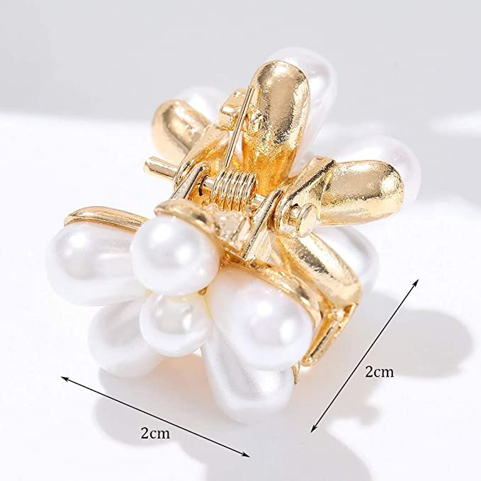 Elegant Starvis Mini Pearl Hair Claw Clips - Gold Metal Flower Hair Barrettes for Women & Girls (10-Pack, White) | Perfect for Updos, Ponytails & Everyday Hairstyles