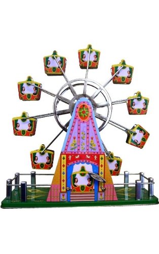 Vintage Collectible Tin Toy Musical Ferris Wheel - Retro Wind-Up Carnival Ride Toy for Home Decoration & Gift Giving
