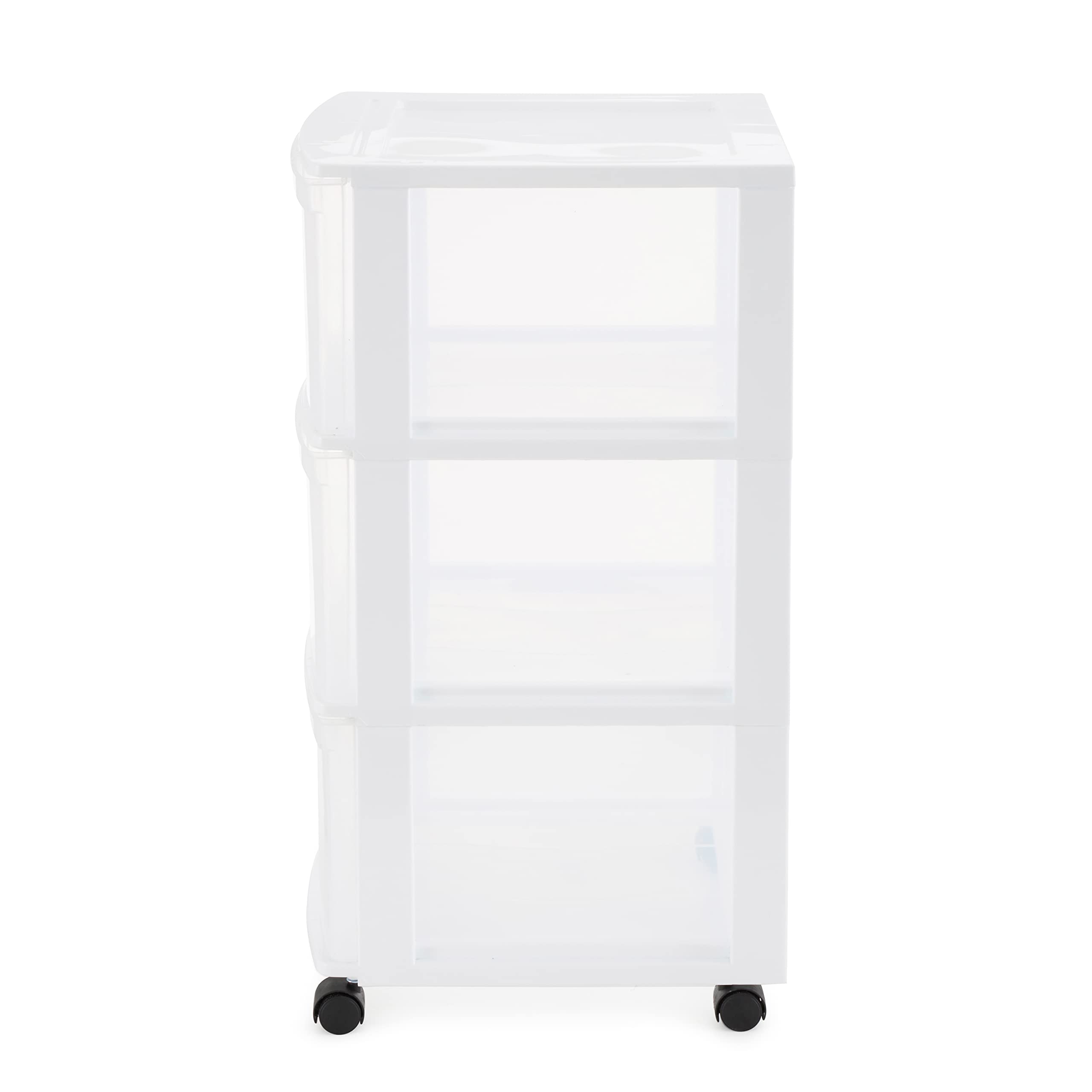 Gracious Living Classic 3-Drawer Plastic Storage Cart with Wheels - White Organizer Dresser for Bedroom, Bathroom & Office (3-Pack) | Space-Saving Mobile Storage Solution for Home, Dorm & Closet Organization