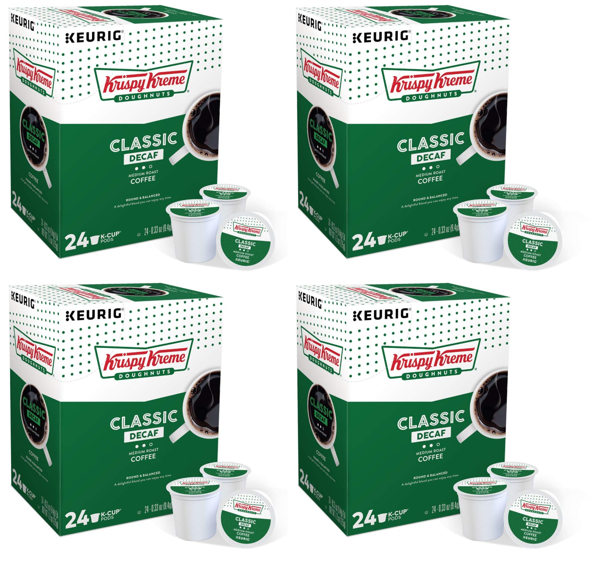 96 Count Krispy Kreme Classic Decaf Coffee K-Cups - Perfect for Office, Home & Keurig Brewers
