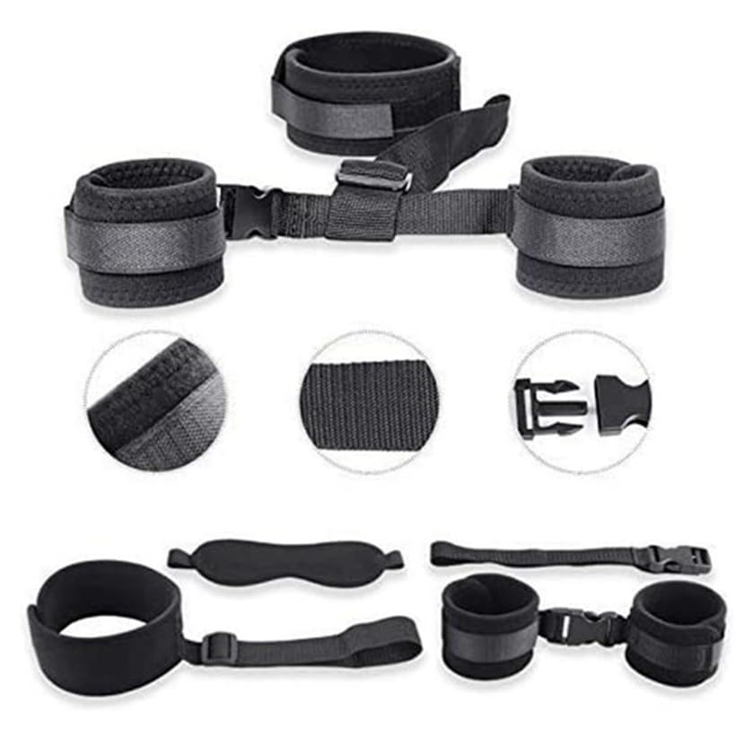 Queen Size Bed Restraints Kit - Adjustable Hand & Ankle Cuffs for Couples, Sexy Bondage Toys with Spreaders Bar for Adults (Black) - Perfect for Spicing Up Your Bedroom & BDSM Play