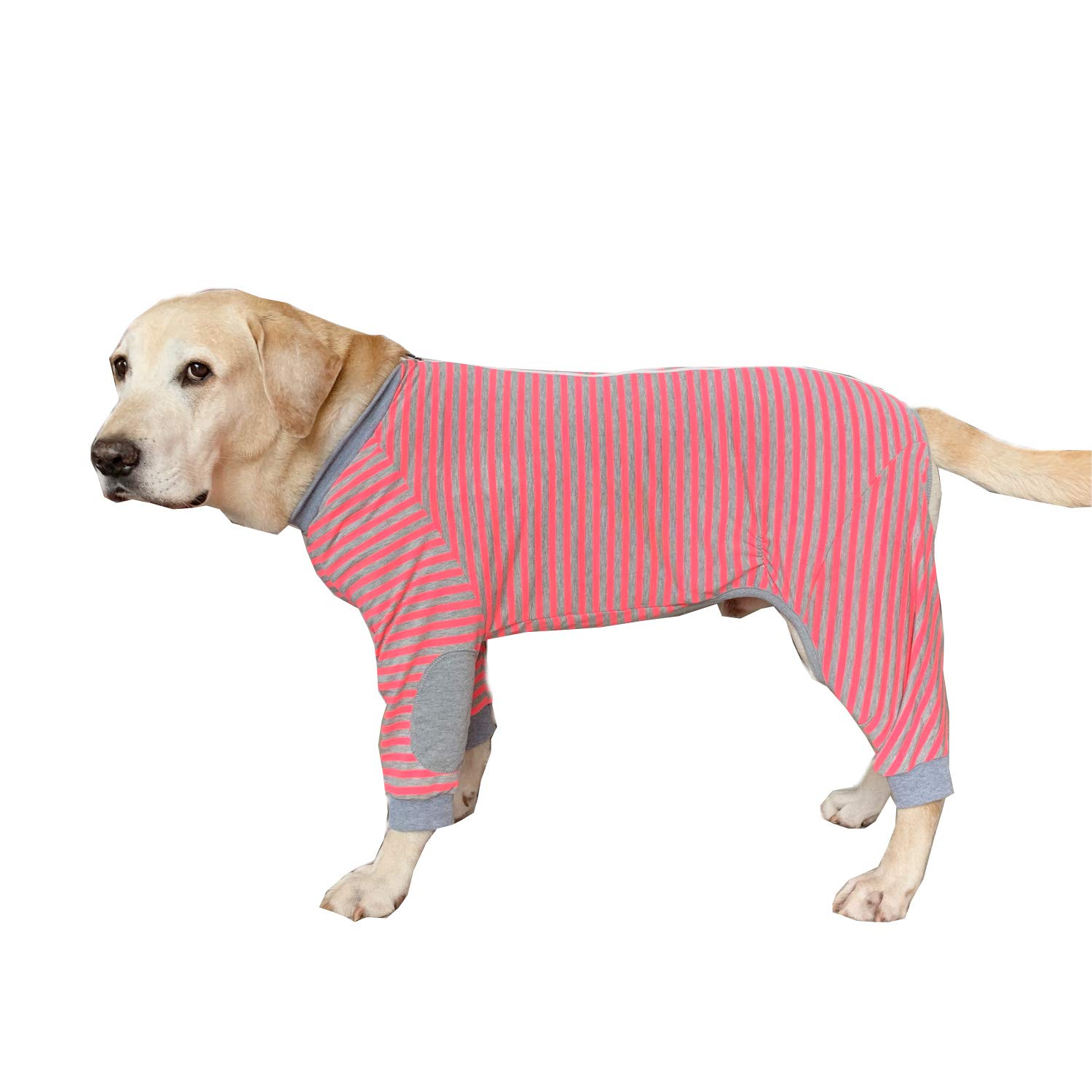 Large Dog Pajamas with Zipper - Cotton Striped Four-Legged Jumpsuit for Big Dogs (Size 6, Rose Pink) - Perfect for Indoor Lounging & Winter Warmth