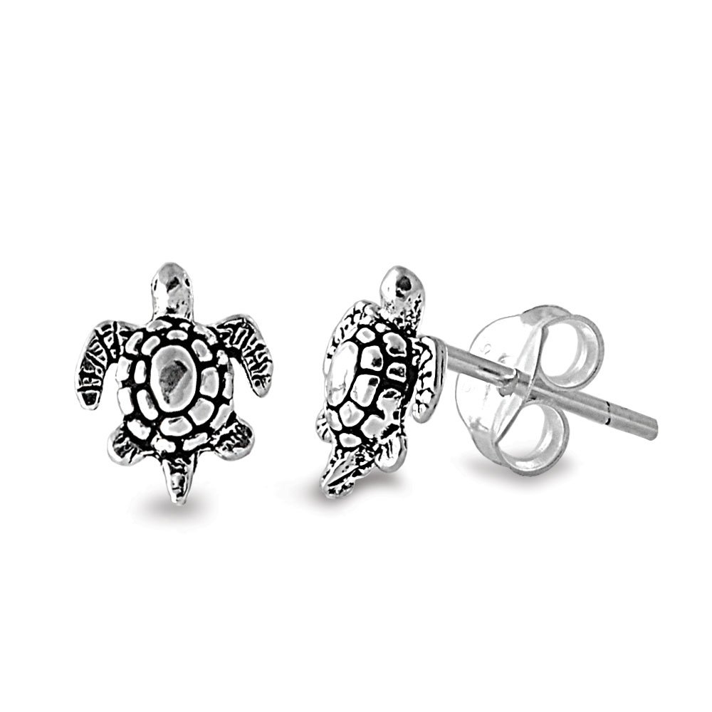 Sterling Silver Turtle Stud Earrings for Women - Hypoallergenic 925 Silver Jewelry - Cute Animal Earrings for Everyday Wear, Gifts, Beach Vacation & Boho Style