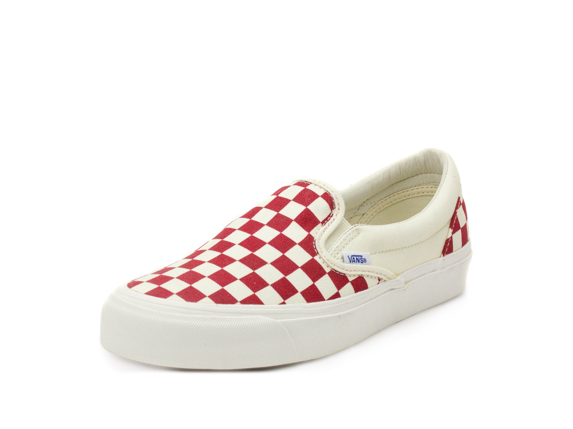 Vans Men's OG Classic Slip-On Sneakers in White/Red Canvas - Comfortable Casual Shoes for Skateboarding, Streetwear & Everyday Wear