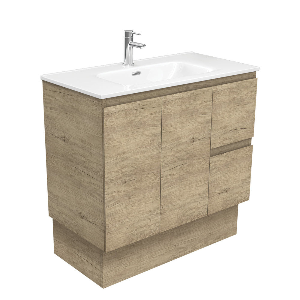 Fienza JOL90SKR 900mm Wall Mounted Bathroom Vanity with Finger Pull Handles - Scandinavian Oak Finish, Right Side Drawers | Perfect for Modern Small Bathrooms & Powder Rooms