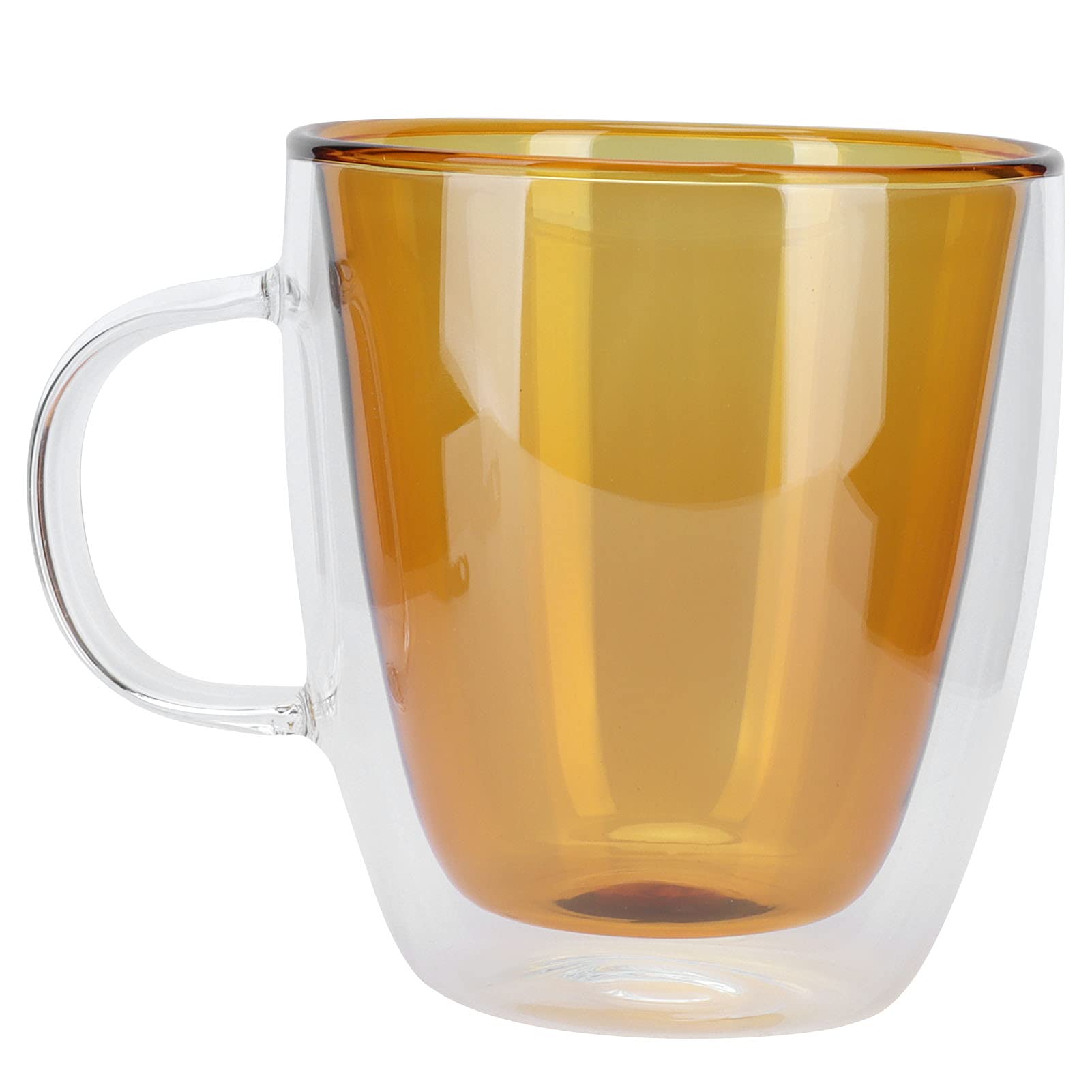 2-Layer Heat-Resistant Transparent Coffee Mug with Yellow Liner - Insulated Cylindrical Milk Tea Cup for Home, Office, School, Cafe, Restaurant & Hotel Use - Perfect for Hot/Cold Beverages Like Coffee, Tea, Milk & Smoothies
