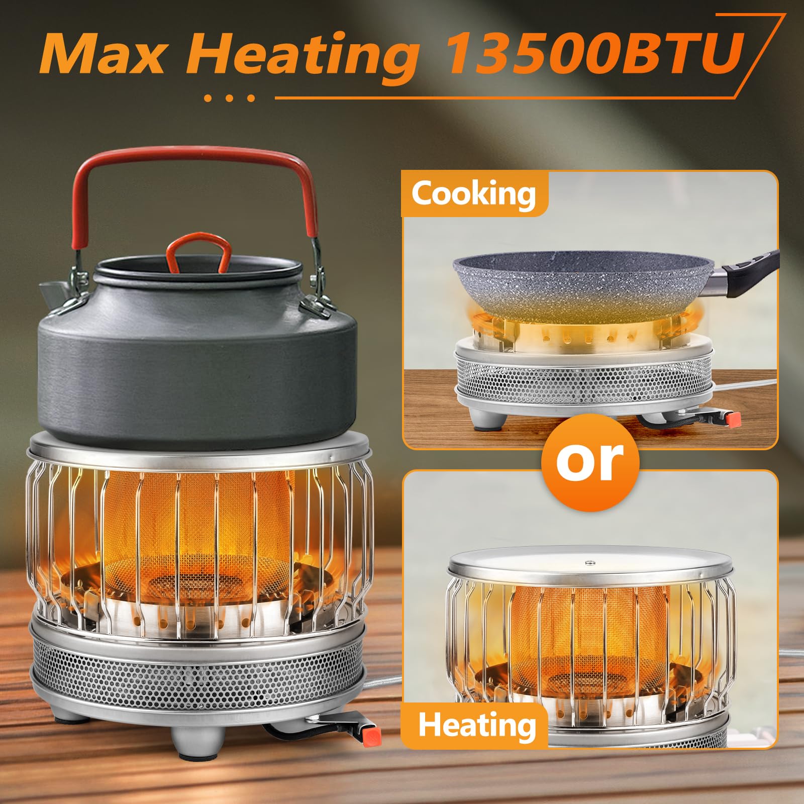 Portable 13,500 BTU Outdoor Propane Heater for Camping Tents - 2-in-1 Gas Stove with Windscreen - Perfect for Winter Camping, Hiking, Ice Fishing & Indoor Outdoor Heating