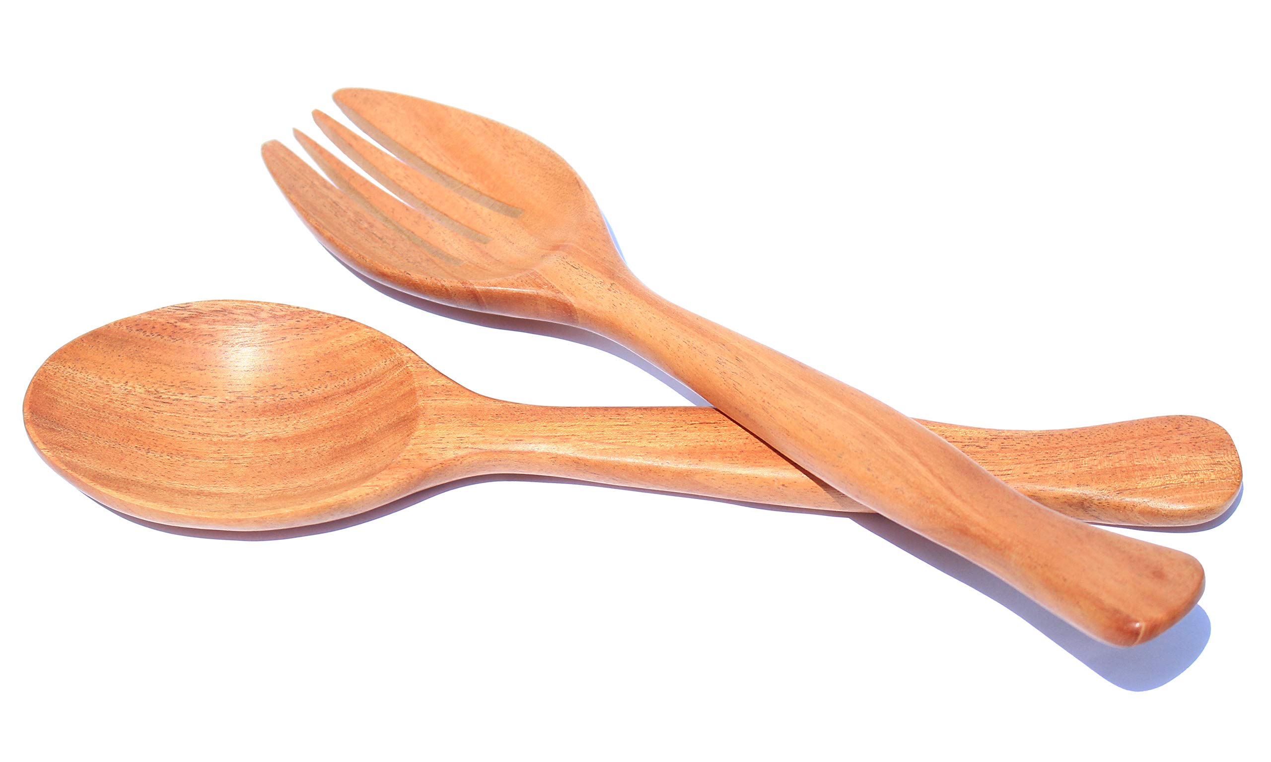 Natural Acacia Wood Salad Spoon and Fork Set - Eco-Friendly Kitchen Utensils for Cooking, Serving & Healthy Eating