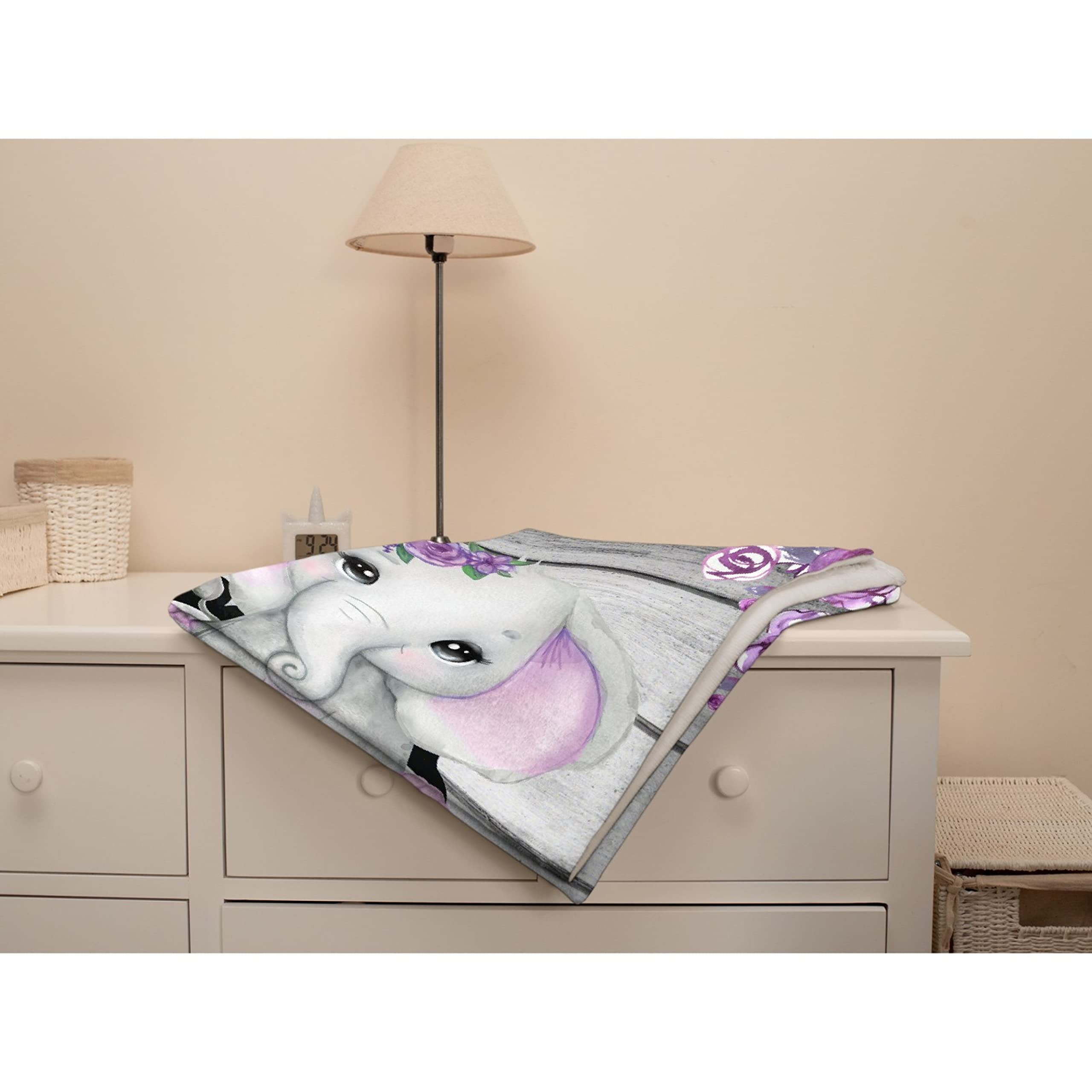 Personalized Custom Baby Blanket with Name - Purple Floral Elephant Fleece Blanket for Girls & Boys | 120x90 Inch Large Baby Shower Gift for Daughter, Granddaughter, Niece | Perfect for Nursery, Stroller, and Family Photo Props