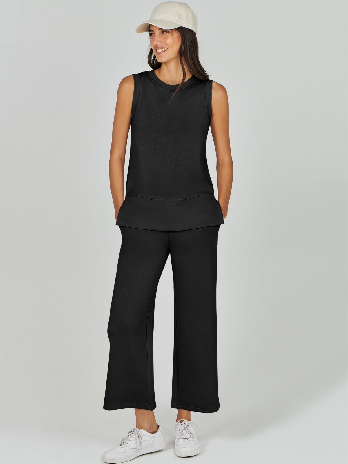 ANRABESS Women's 2 Piece Summer Outfit Set - Sleeveless Top & Wide Leg Pants Casual Lounge Sweatsuit for Yoga, Travel & Home Relaxation