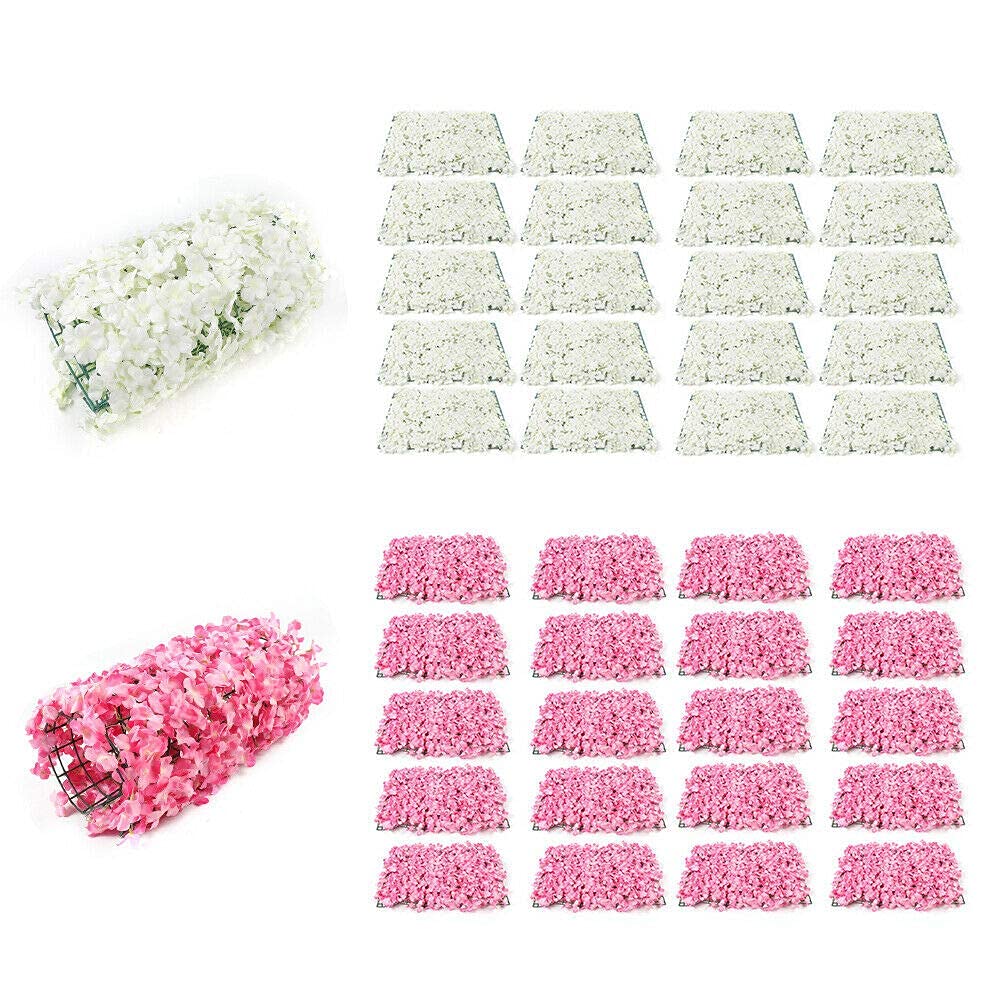 TBVECHI Artificial Flower Wall Panels - 20-Piece Pink Floral Backdrop for Wedding, Party, Home Decor (60x40cm/24''x16'') - Perfect for Photo Booths, Baby Showers & Event Decorations