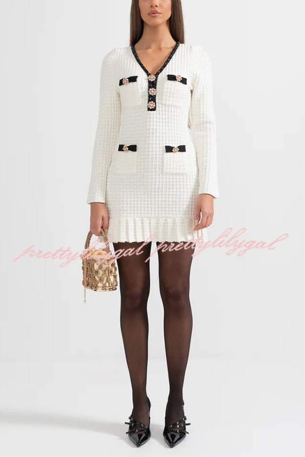 Stylish Waffle Knit Mini Dress with V-Neck & Ruffles - Perfect for Date Night, Party Wear & Casual Outings