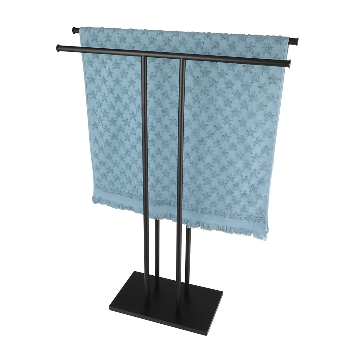 Premium 30-Inch Black Bath Towel Holder Stand - Free Standing Double Towel Rack Shelf for Bathroom Floor (Matte Black, BTH100L30-PB) - Perfect for Spa, Master Bath & Guest Room Organization