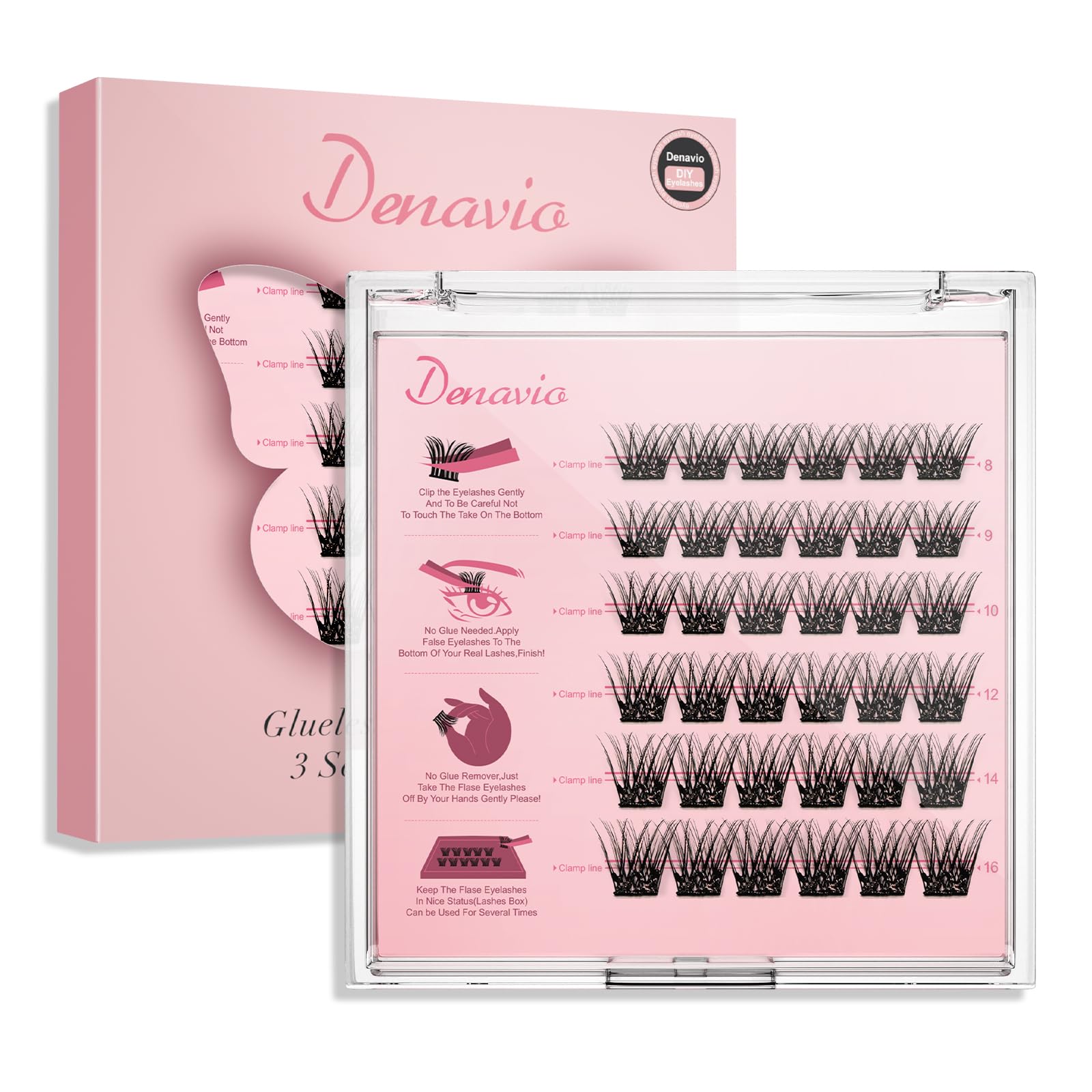36Pcs Self Adhesive Eyelashes No Glue Needed - Reusable Press On Lashes with Tweezers - DIY Lash Extension Kit for Beginners - Black (D1 C-10-16mm MIX) - Perfect for Daily Wear, Parties & Special Occasions