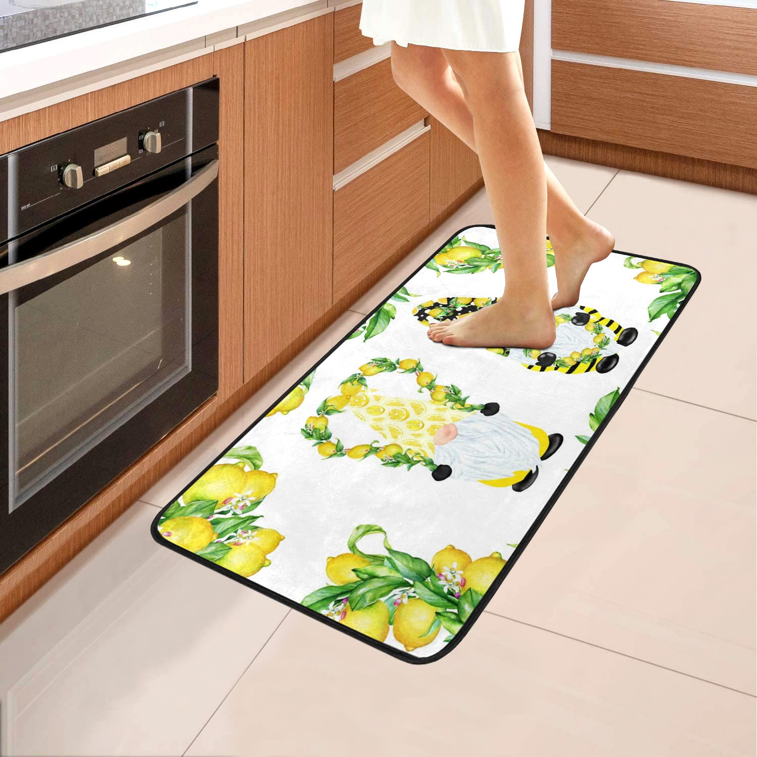 ALAZA Non-Slip Lemon Kitchen Rug - Yellow Lemon Gnome Bath Runner Mat for Bathroom, Kitchen, Indoor Floors & Entryway (39x20 Inches) | Waterproof, Anti-Fatigue Floor Mat for Home Decor & High Traffic Areas