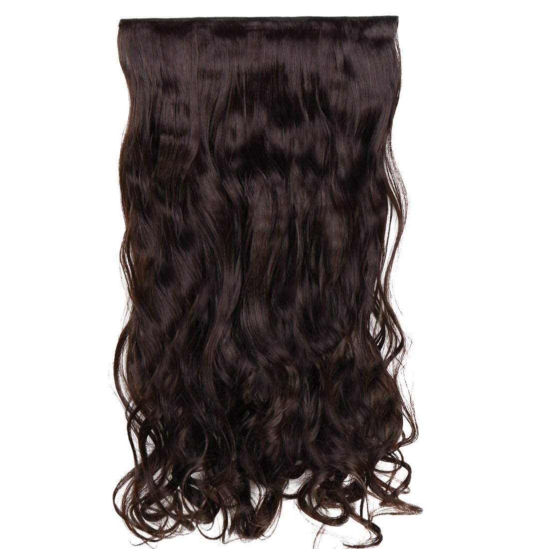 APOEM 5 Clips Heat Resistant Synthetic Curly Hair Extensions 22-24 Inches Dark Brown - Natural Looking Clip-in Hair Extensions for Volume & Length - Perfect for Parties, Weddings & Daily Styling