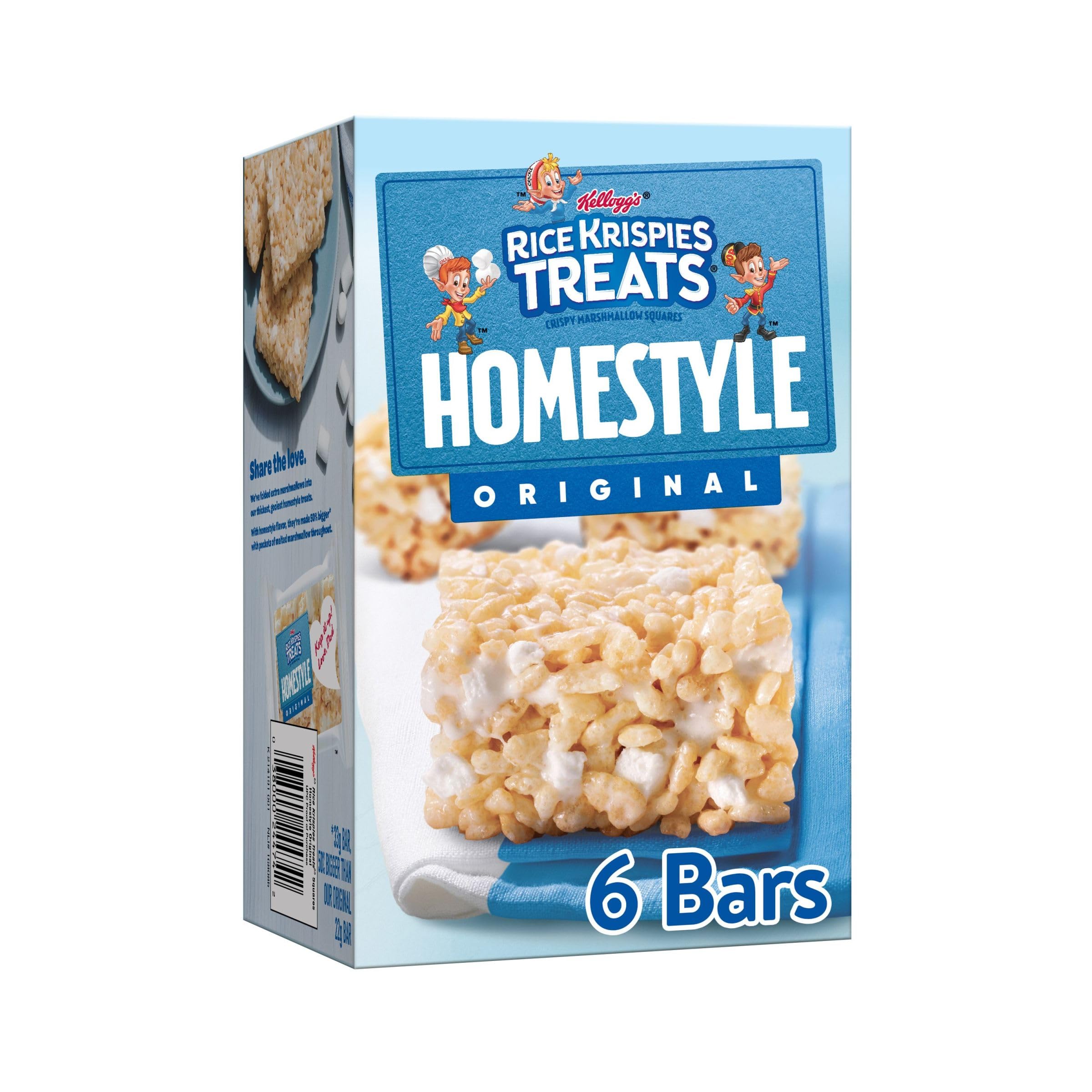Kellogg's Rice Krispies Treats Homestyle Crispy Marshmallow Squares - Original Flavor Cereal Bars (6.98oz Box, 6 Bars) | Kids Snacks, Lunchbox Treats & After-School Snacks for Children