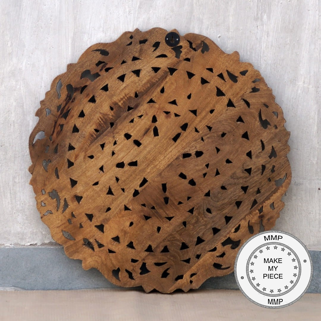 Hand Carved Indian Wooden Round Bed Headboard Panel - Brown | Traditional Boho Bedroom Decor for Master & Guest Rooms