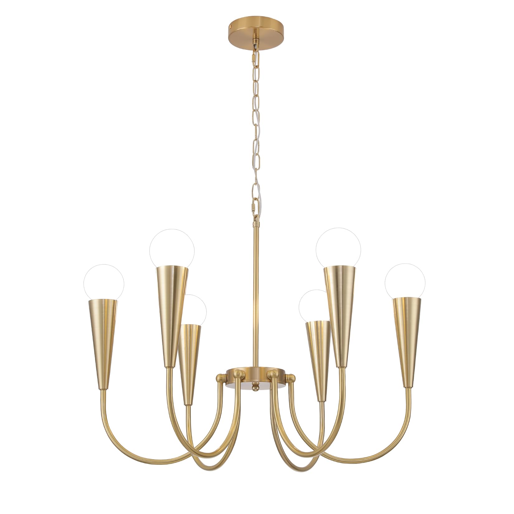 Modern Gold Chandelier - 6-Light Farmhouse Ceiling Fixture for Dining Room, Kitchen, Living Room, Bedroom & Entryway | Elegant Candle-Style Pendant Lighting for Home Decor & Interior Design