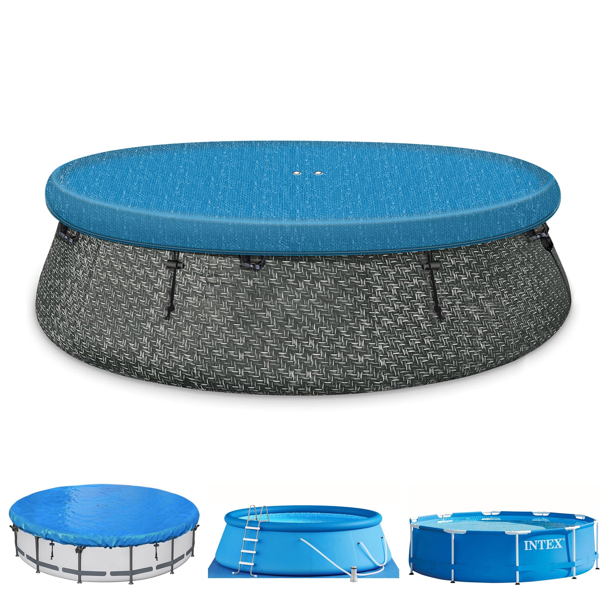 8Ft Round Inflatable Pool Cover for Above Ground Pools - Quick Installation, Waterproof & Dustproof - Prevents Waterlogging & Debris - Heavy Duty Blue Swimming Pool Cover for Summer, Winter Protection & Easy Maintenance