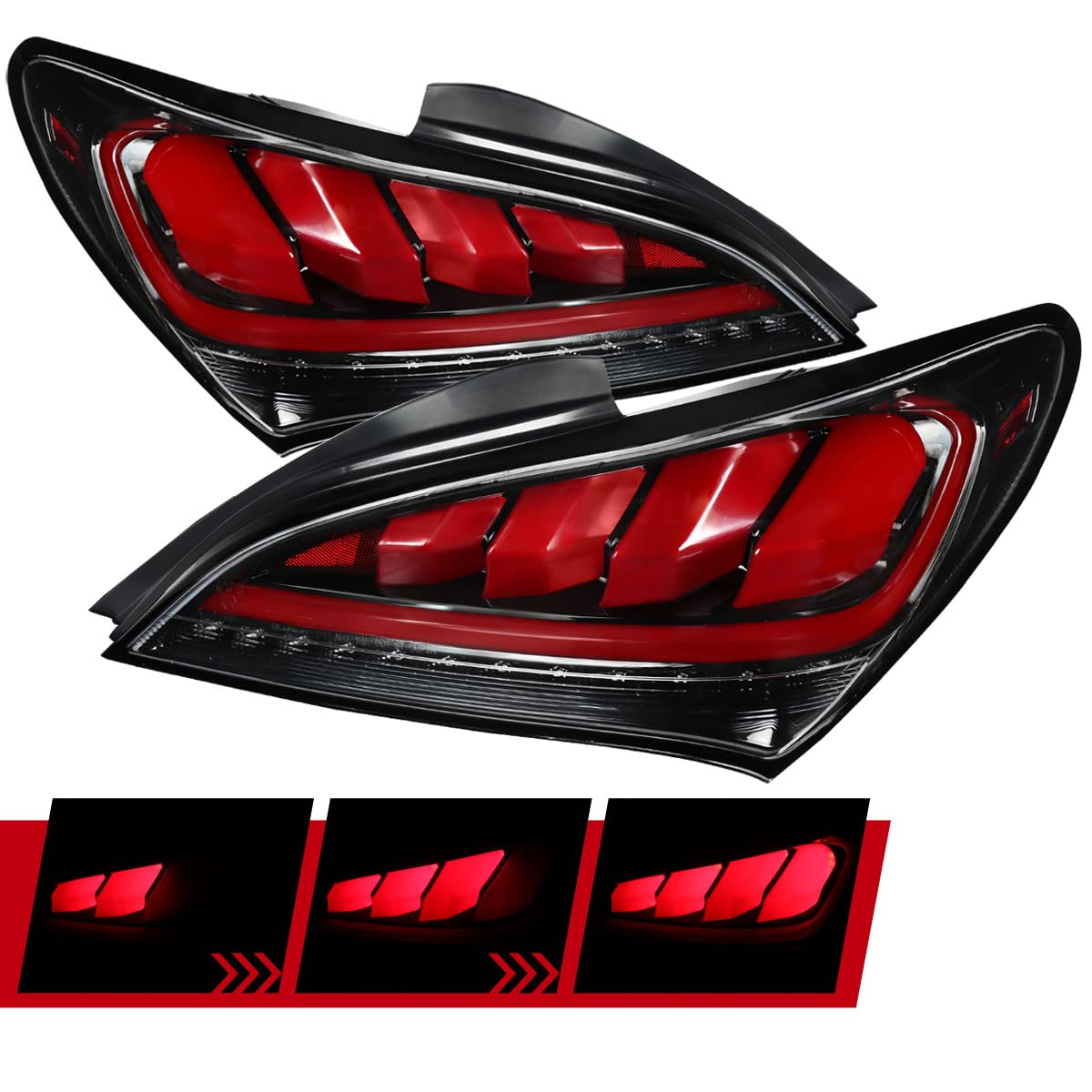 10-16 Genesis Coupe LED Sequential Turn Signal Tail Brake Lights - Pearl Black | Plug & Play Installation | Upgrade Your Ride's Style & Safety for Night Driving & Car Shows