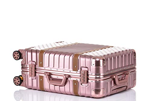 24 Inch Rose Gold Aluminum Frame Hardside Luggage with Detachable Spinner Wheels - Fashion Suitcase for Travel, Business Trips & Vacations