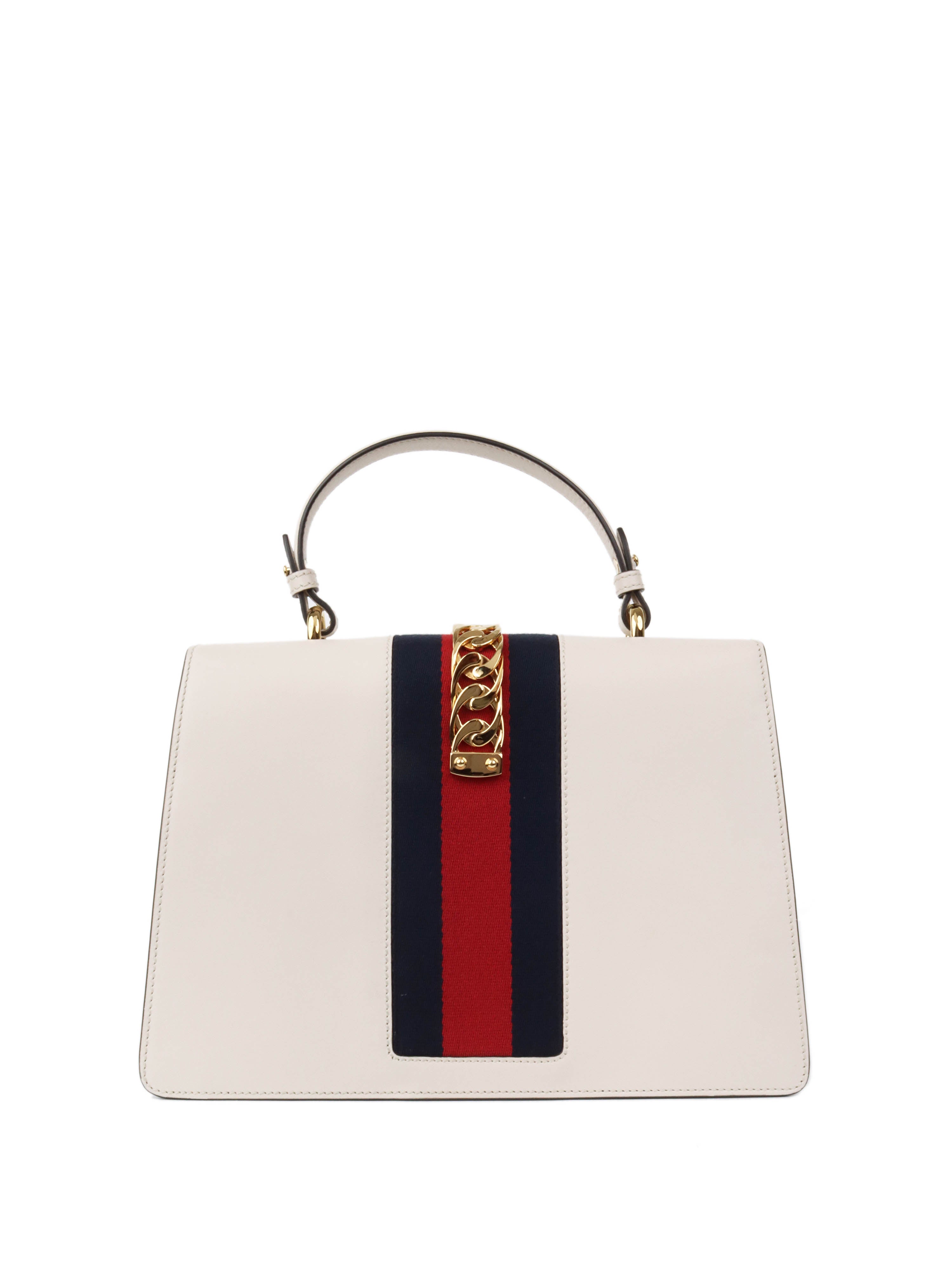 Gucci White Smooth Calfskin Leather Floral Embroidered Medium Sylvie Top Handle Bag for Women | Luxury Designer Handbag for Work, Party & Everyday Use