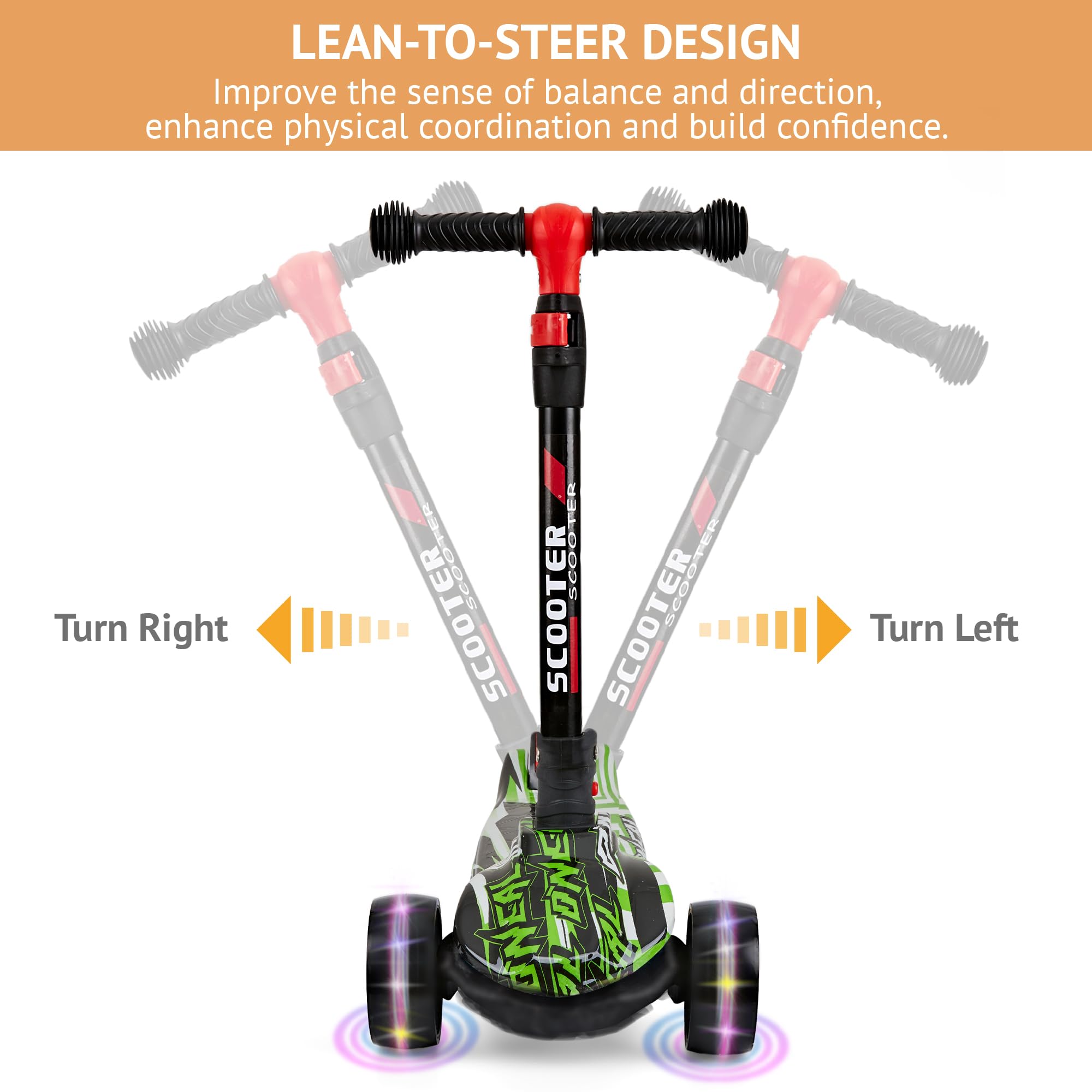 **Foldable & Adjustable Kids Scooter for Ages 3-12 – Graffiti Design, Non-Slip Deck, Wide Light-Up PU Wheels (200 lbs Capacity) – Perfect for Commuting, Park Rides & Outdoor Play**